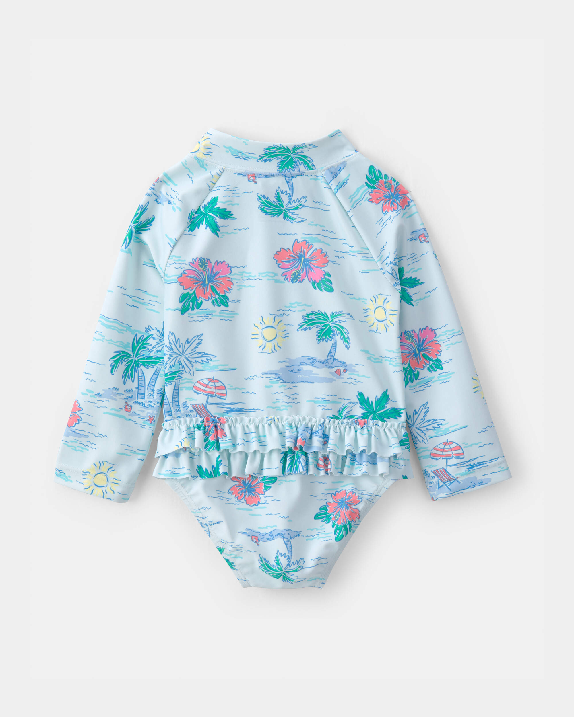 Baby Girl Beach Long-Sleeve 1-Piece Swimsuit - Blue