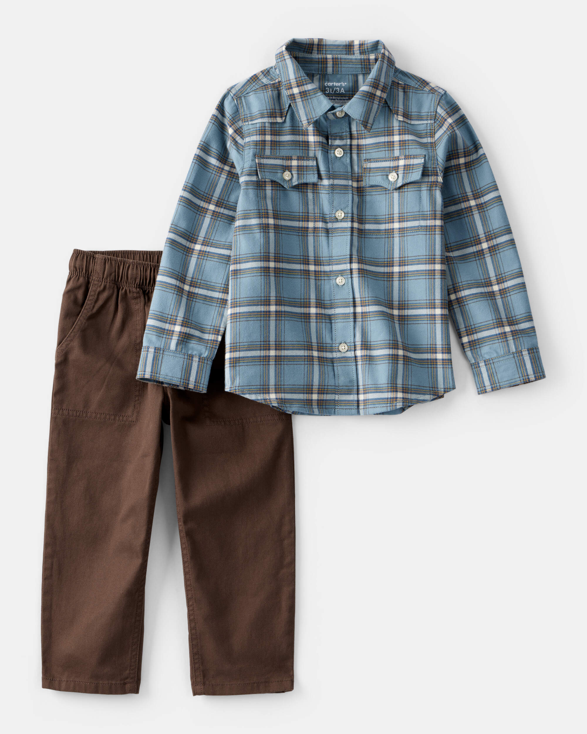 Toddler Boy 2-Piece Plaid Shirt and Pants Set