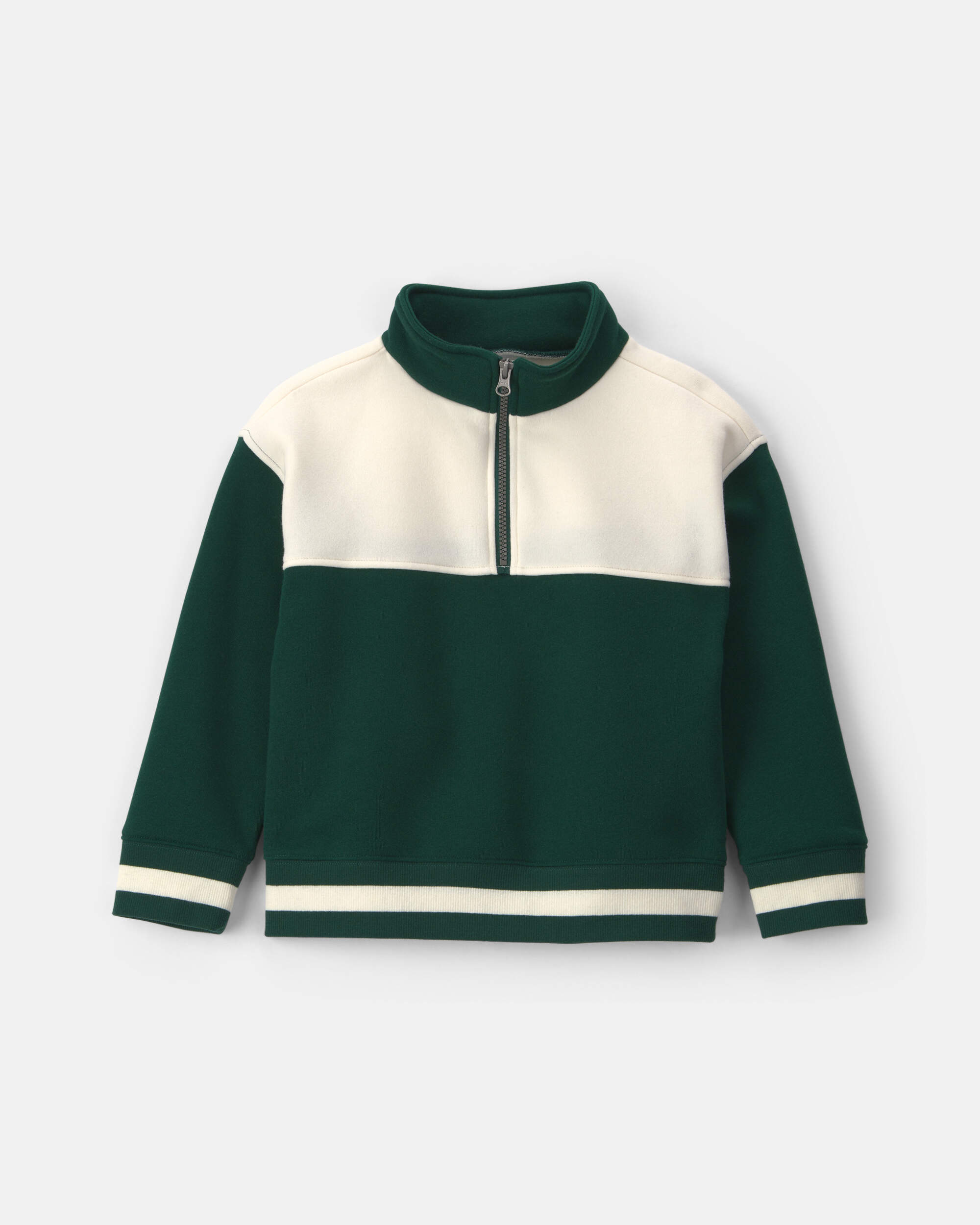 Boys Color Block Fleece Quarter-Zip Pullover Sweatshirt - Dark Green/Cream