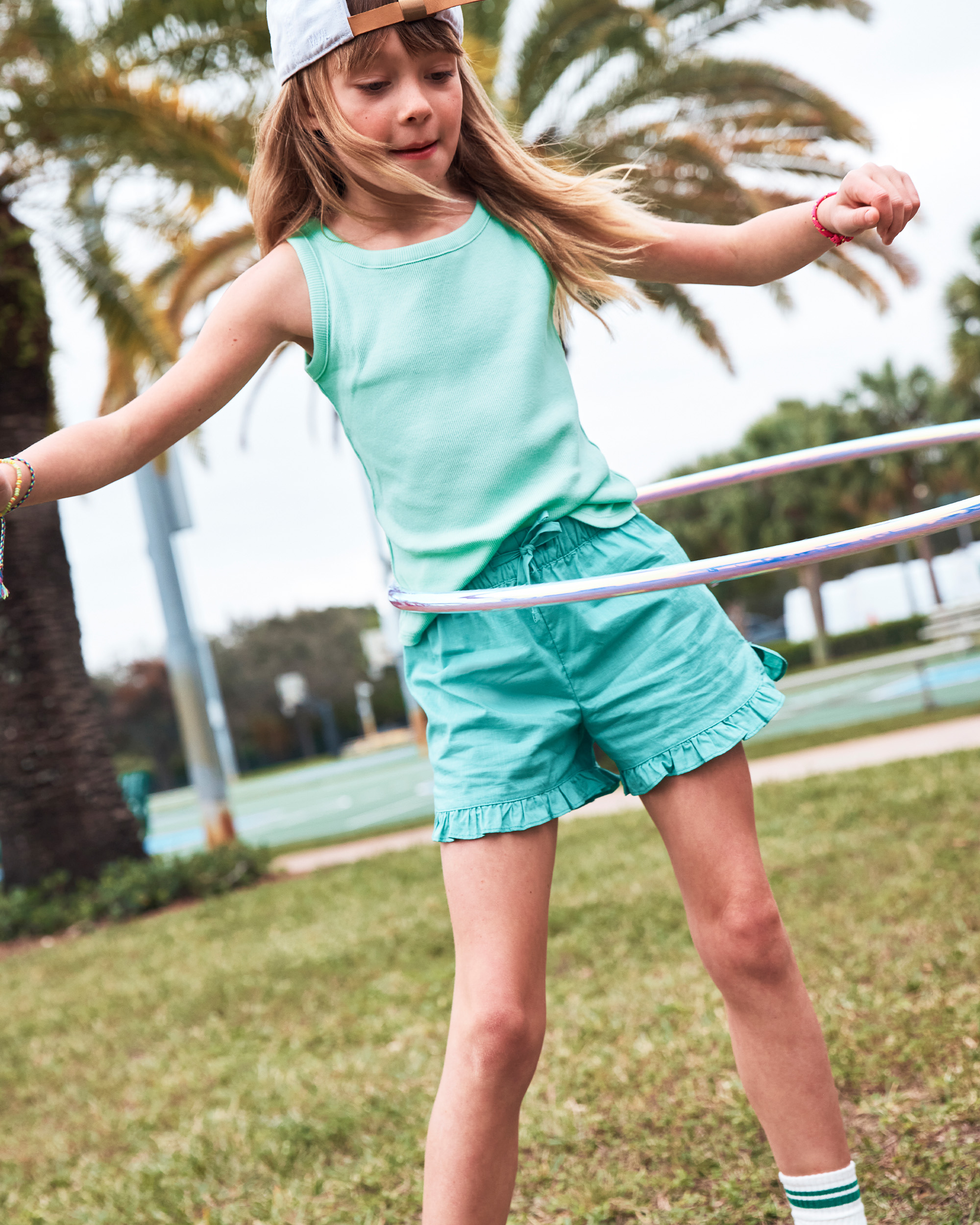 Girls Ruffle-Trim Shorts - Green