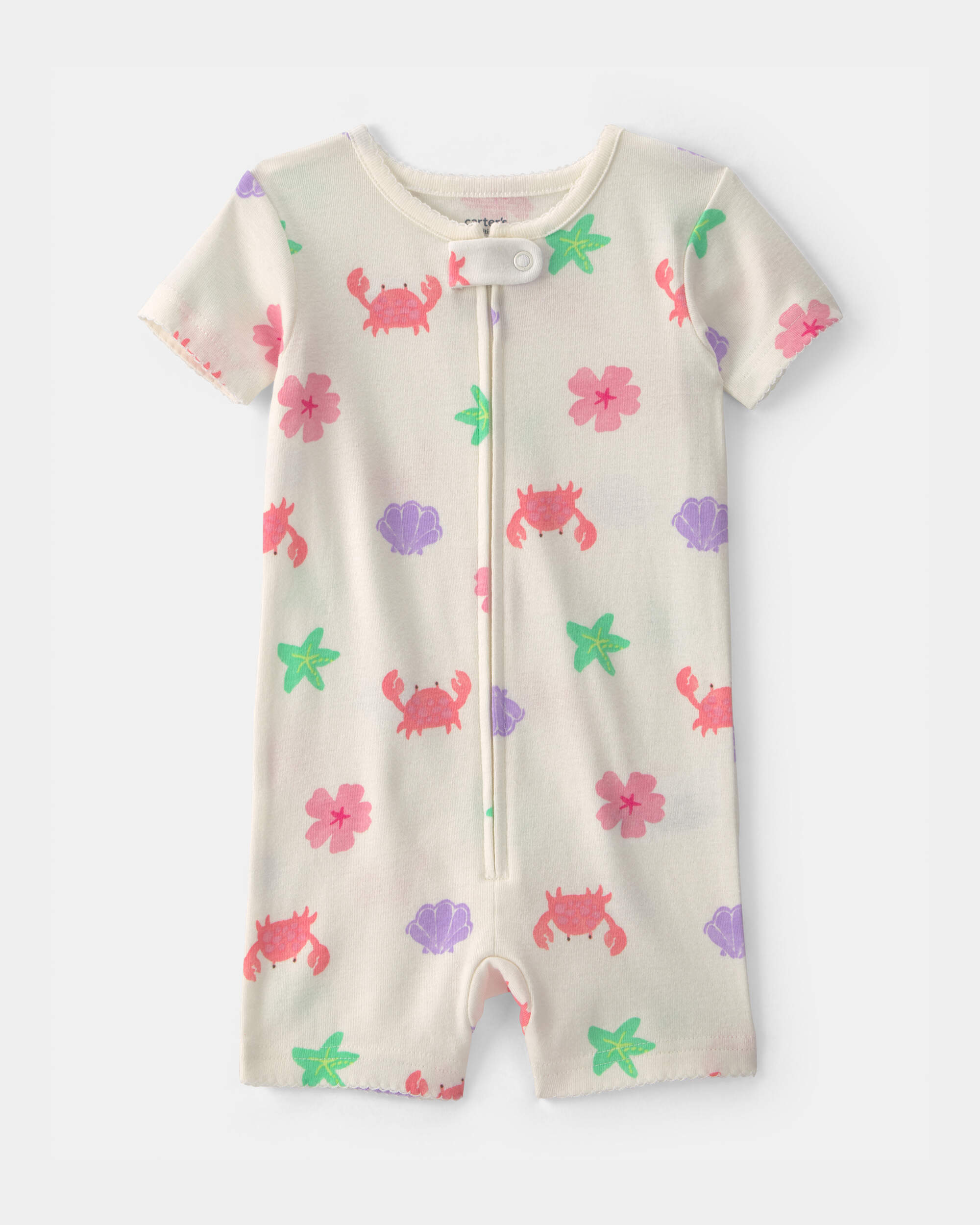 Toddler Girl Sea Critters 100% Cotton 1-Piece Romper Pyjama - Cream