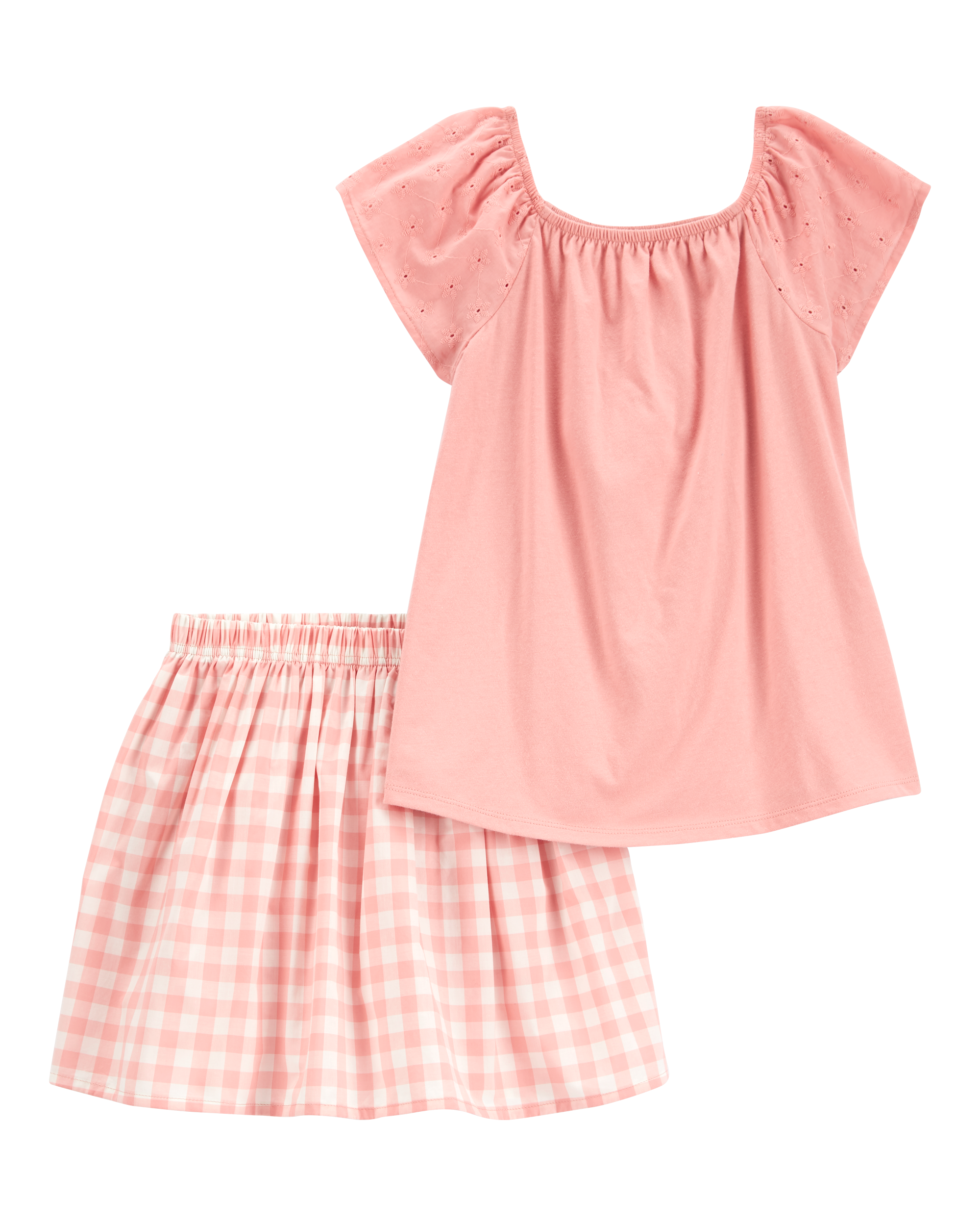 Kid 2-Piece Gingham Skort Outfit Set - Pink