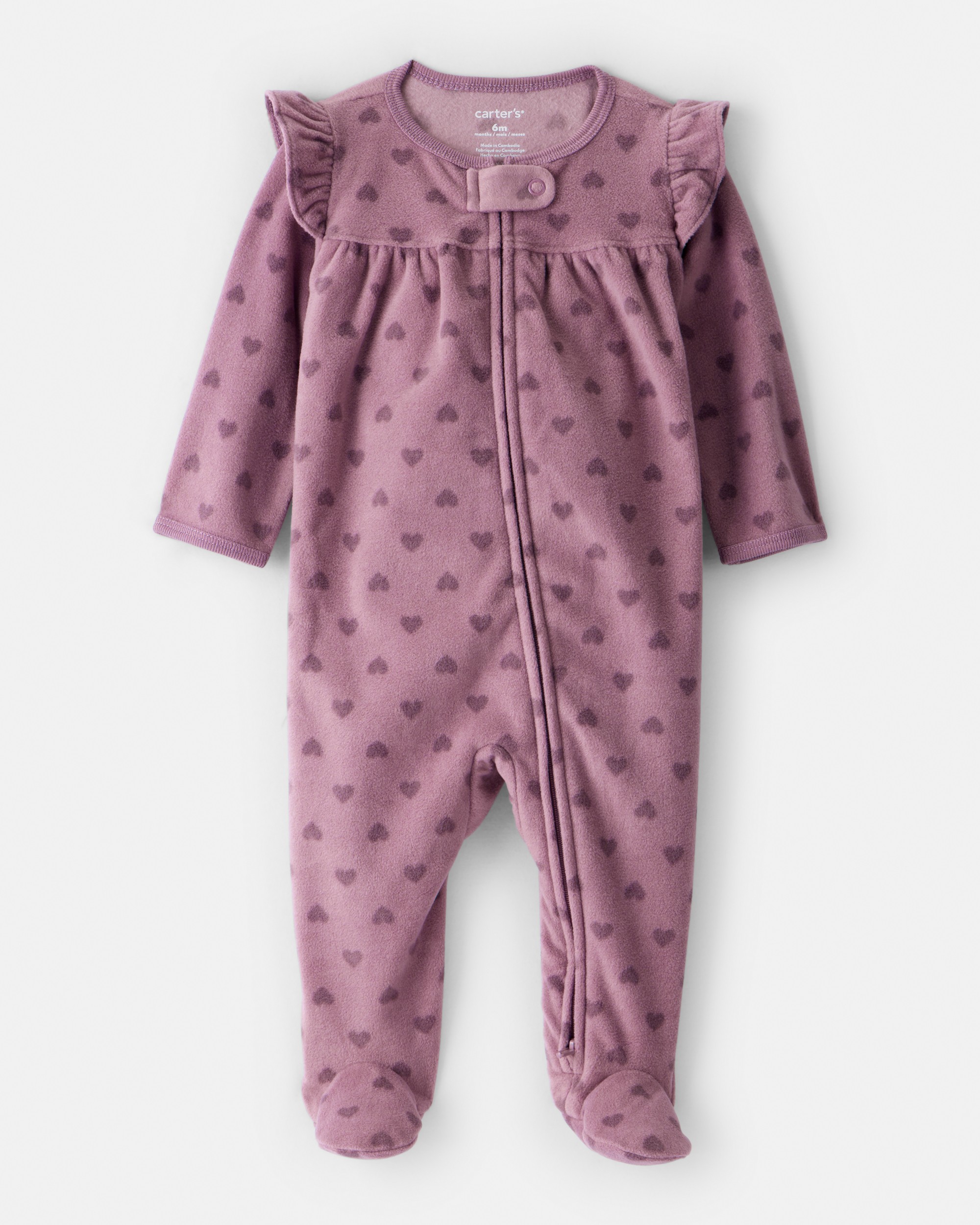 Baby Girl Heart Print Fleece Long-Sleeve Loose Fit Sleeper - Purple