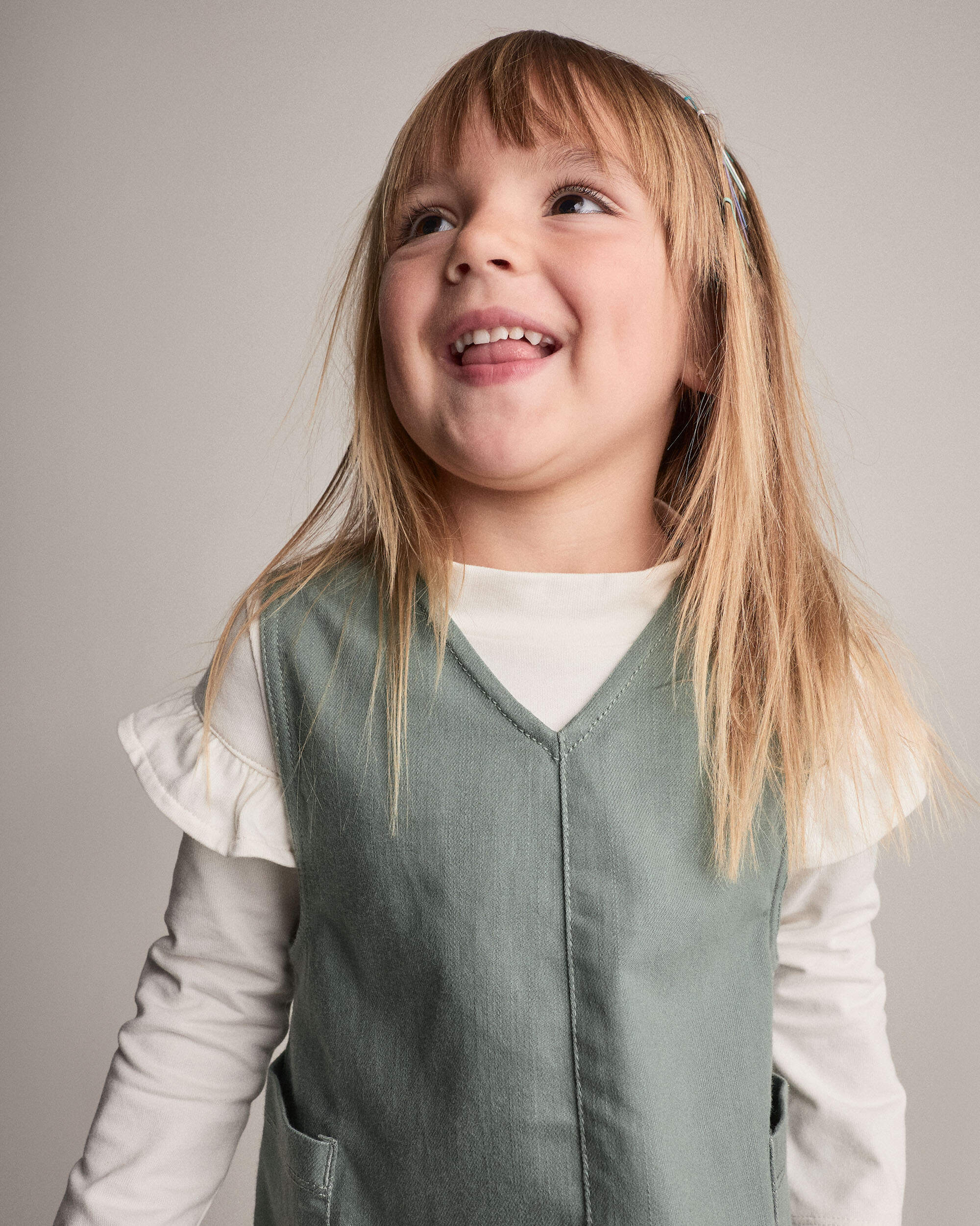 Toddler Girl Otter Pocket Denim Jumper - Olive