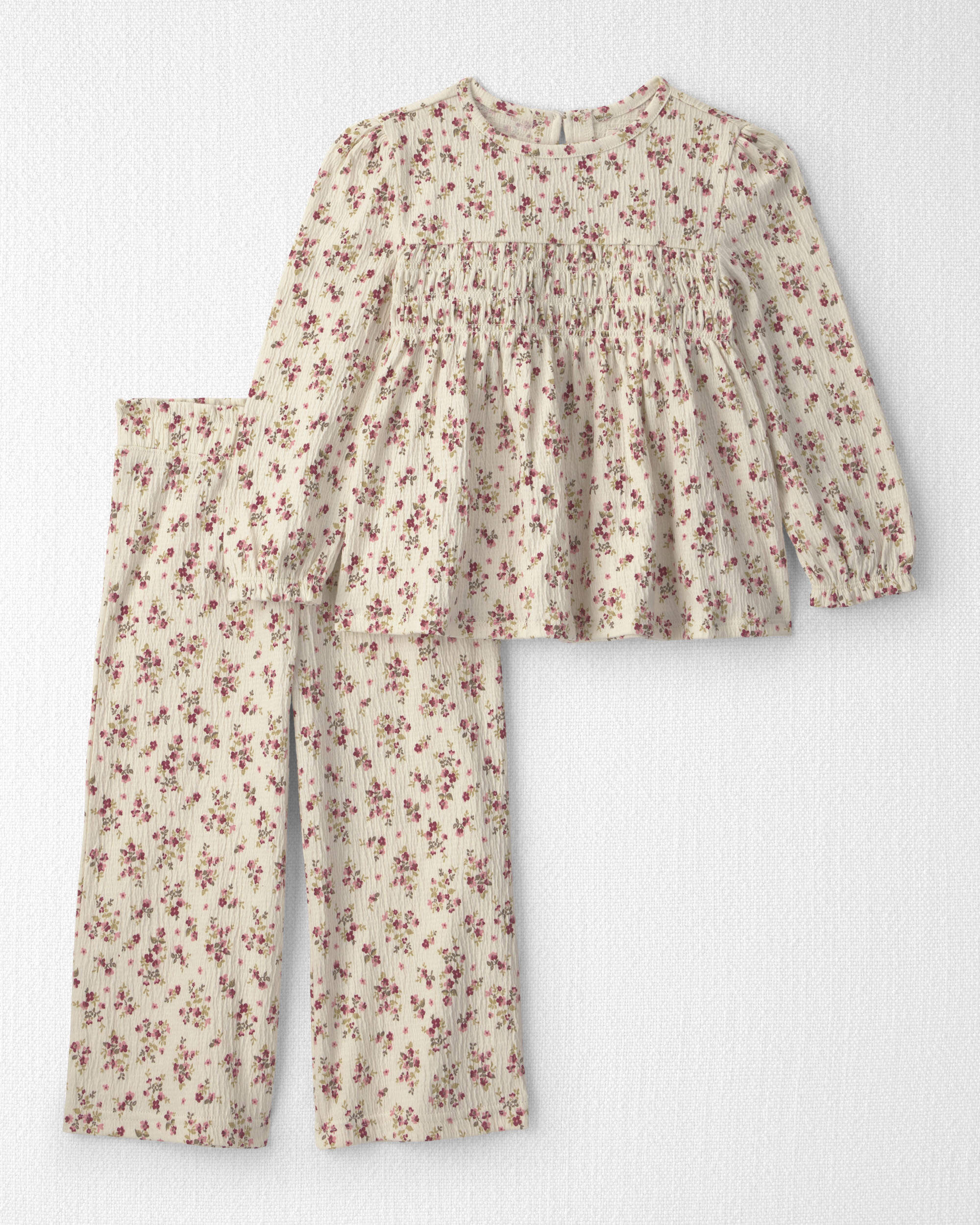 Toddler Girl 2-Piece Organic Cotton Smocked Top & Pant Set