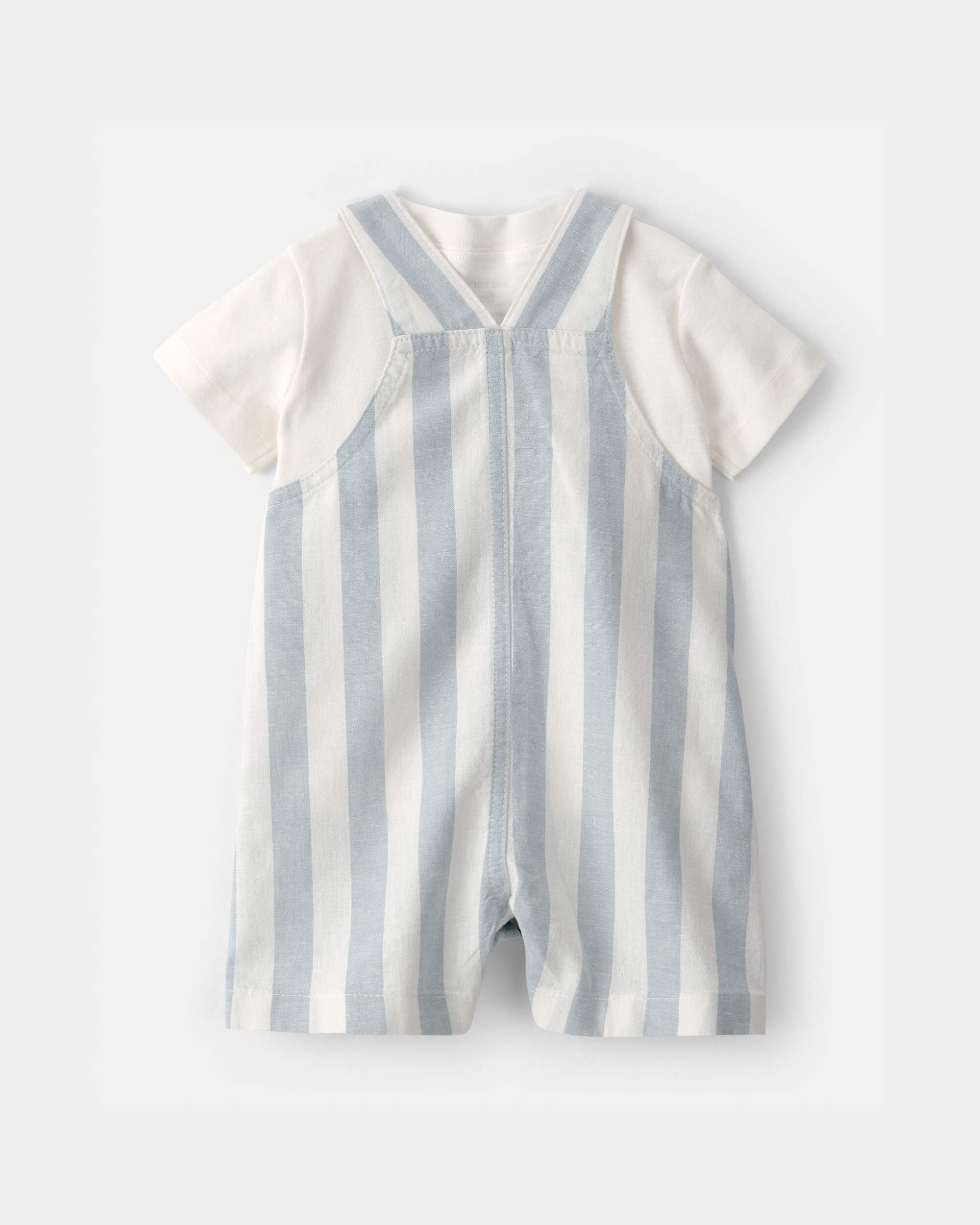 Baby Boy 2-Piece Stripe Romper Set - Blue/Ivory