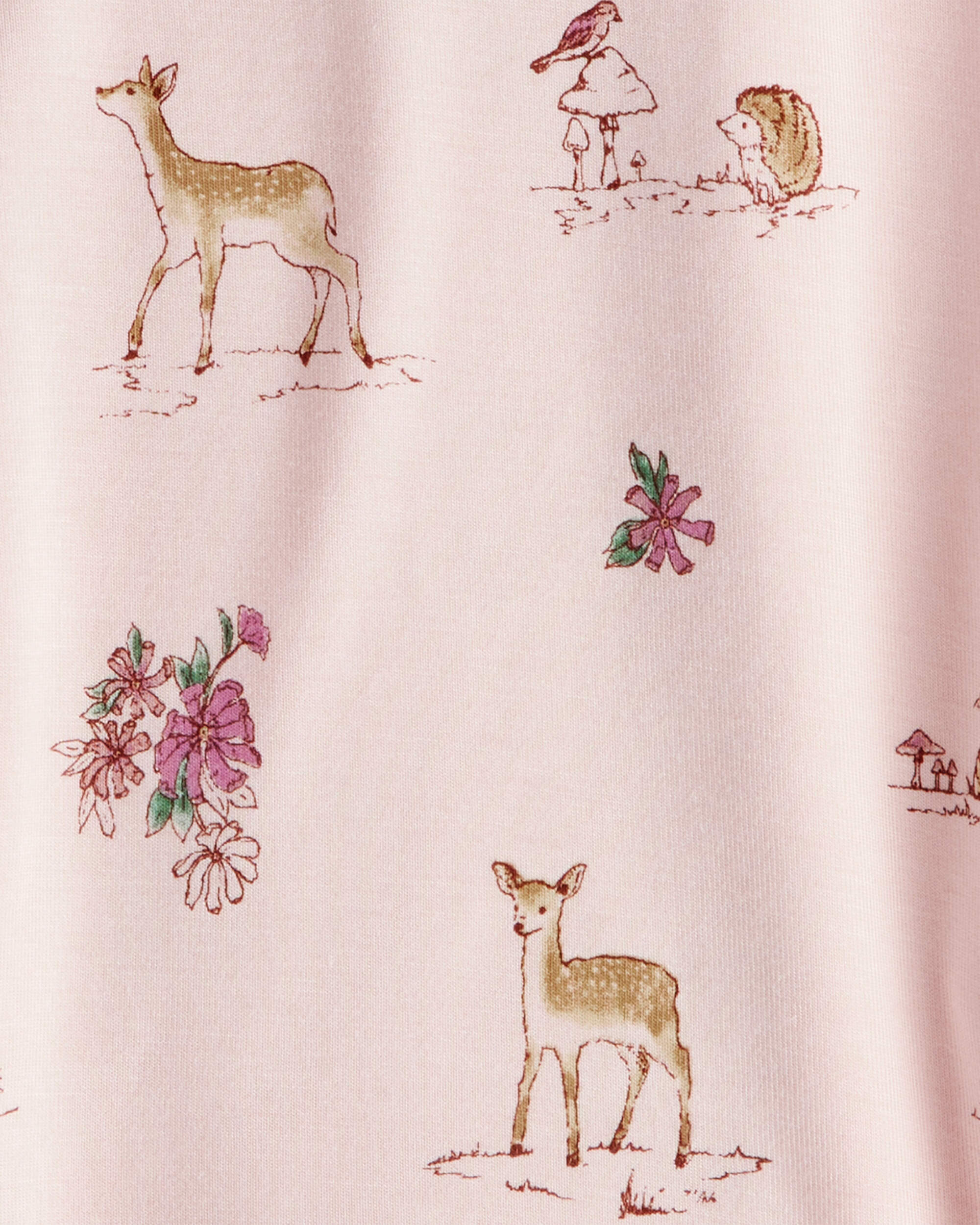 Baby Girl 2-Pack Deer & Floral Print PurelySoft Long-Sleeve Multipack Bodysuits - Red/Pink