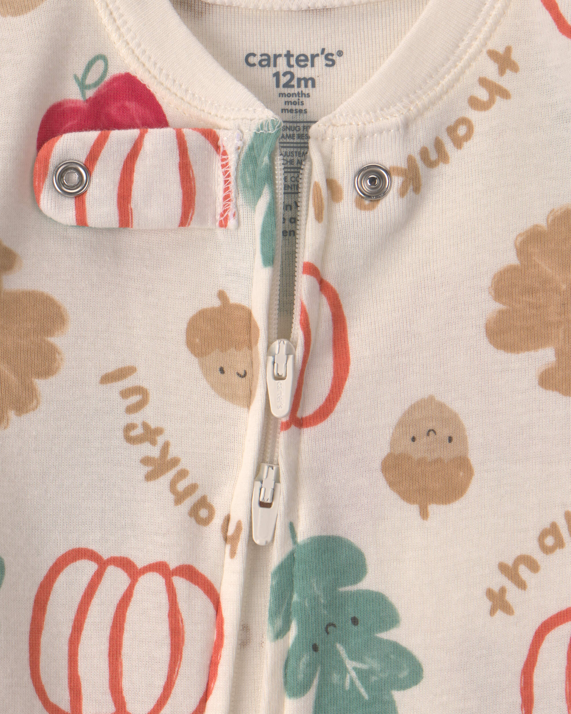 Baby 1-Piece Thanksgiving 2-Way Zip 100% Cotton Snug Fit Footed Pyjama - Cream