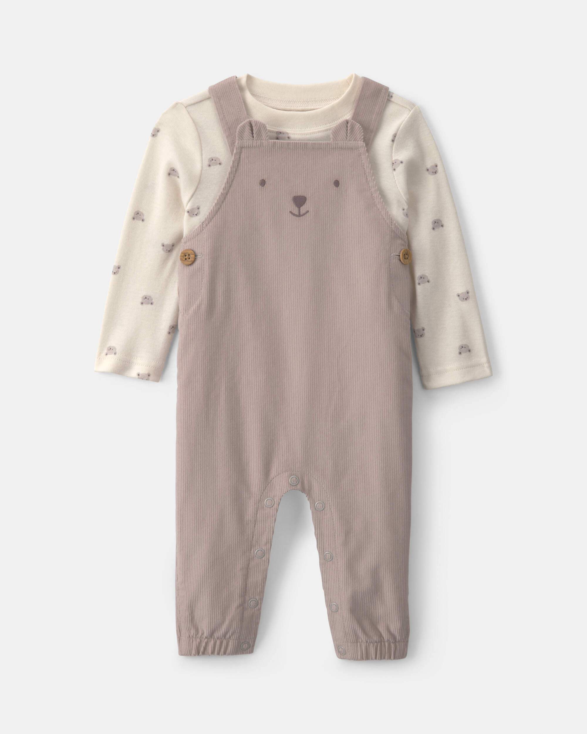 Baby Boy 2-Piece Bear Corduroy Overall Set - Brown