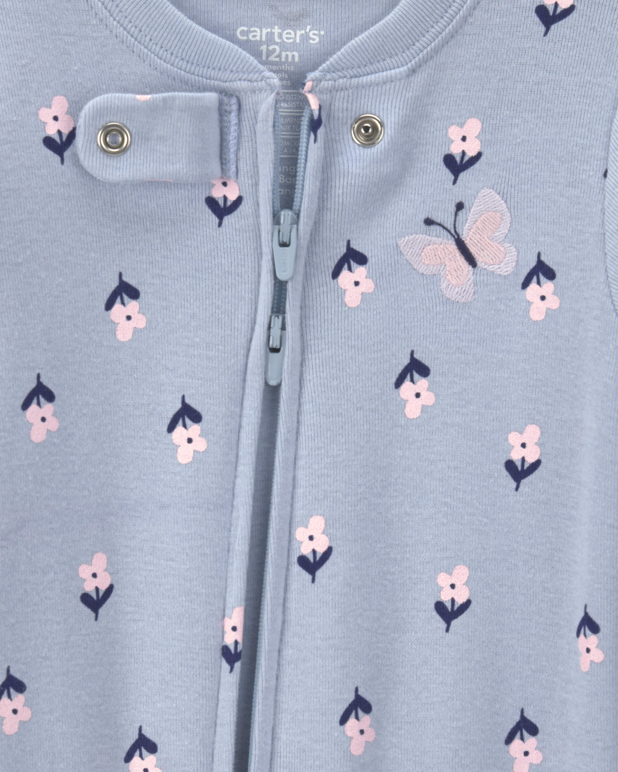 Baby Girl Butterfly Floral Cotton Snug Fit 1-Piece Pyjama - Purple