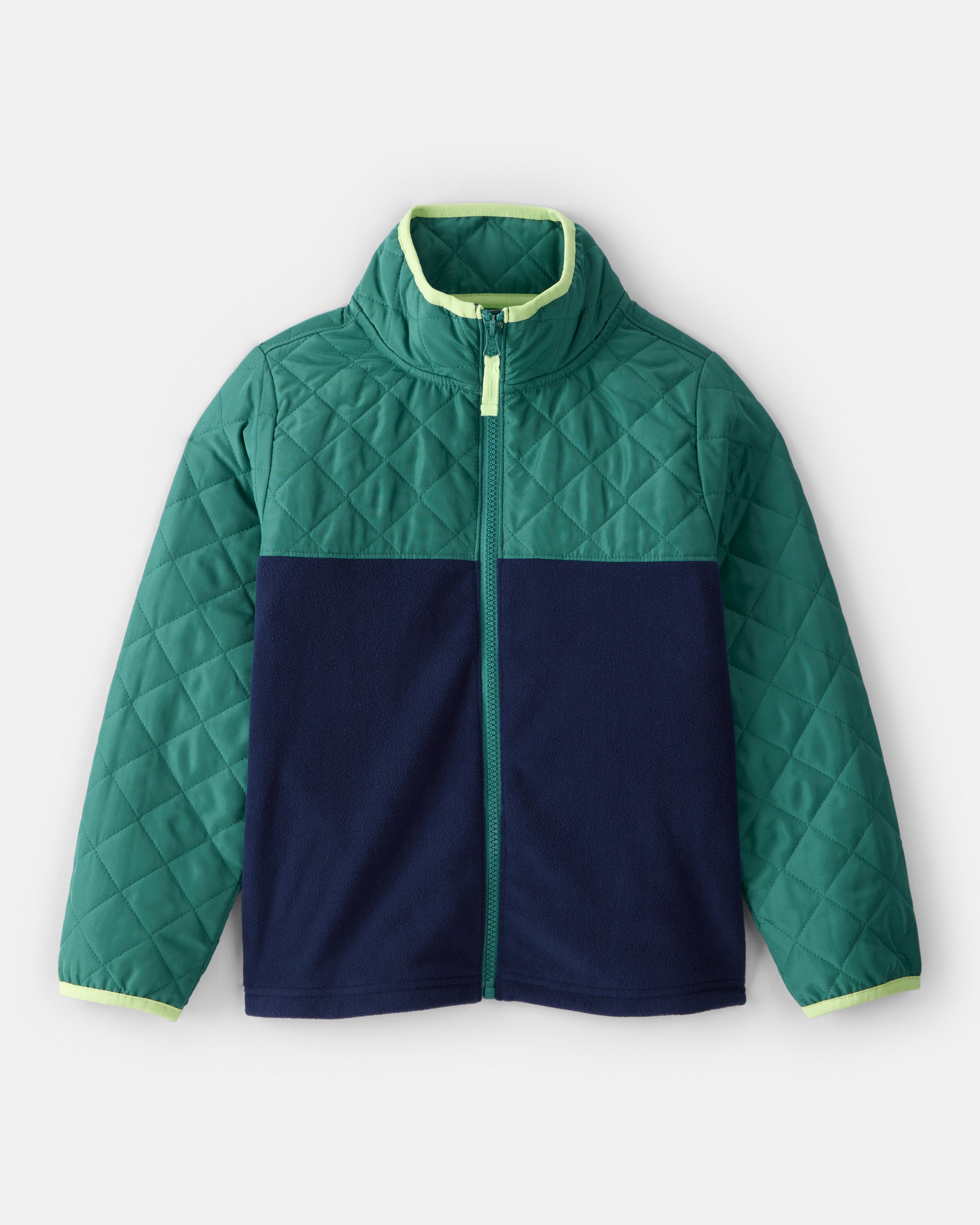 Boys Colour Block Zip-Up Jacket - Green/Navy