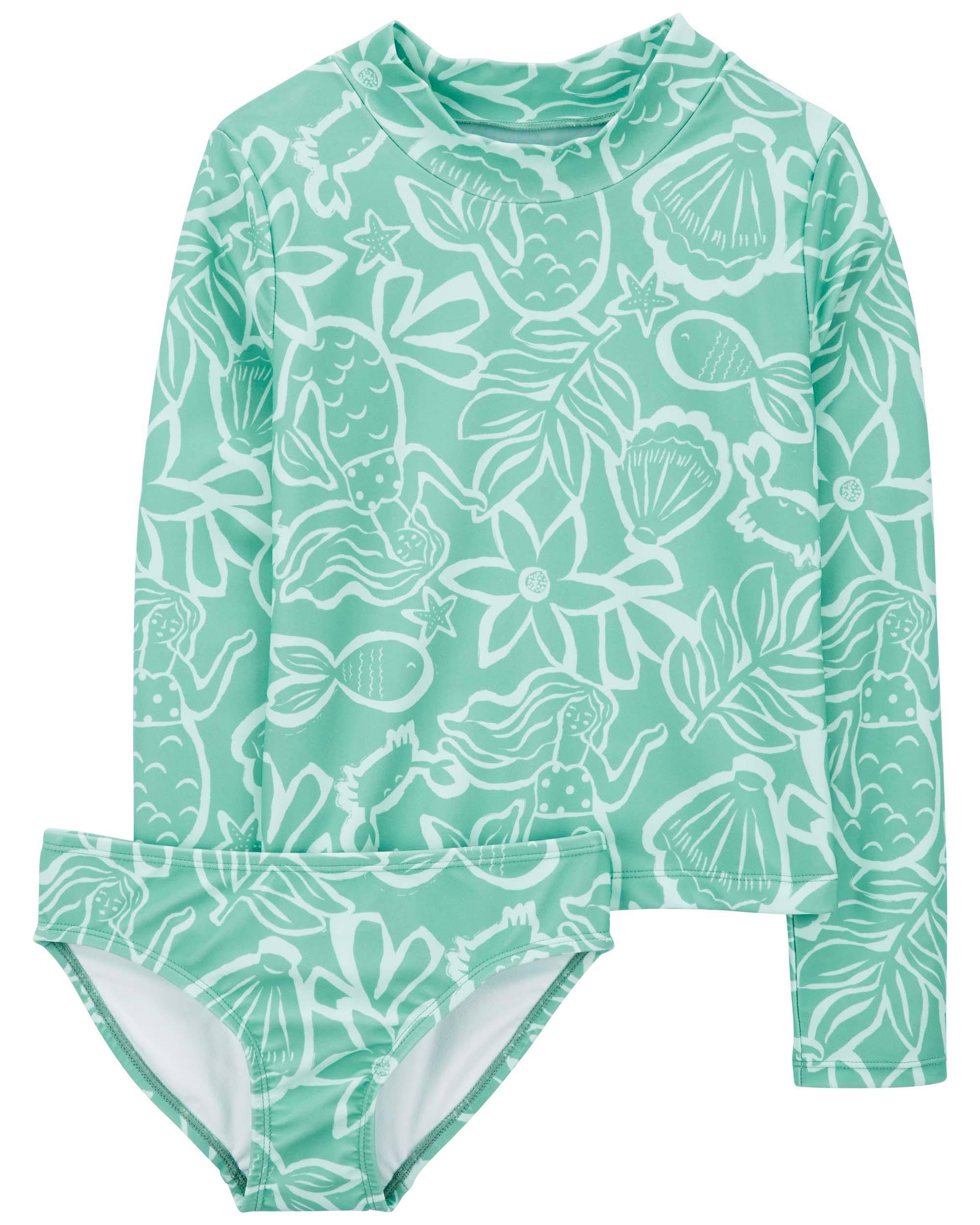 Tropical Print 2-Piece Rashguard Swimsuit Set