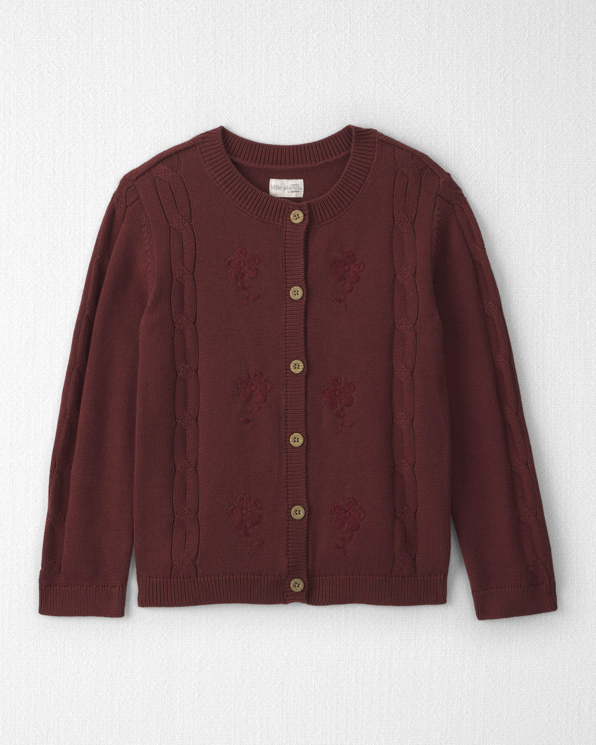 Girls Organic Cotton Sweater Knit Embroidered Cardigan
