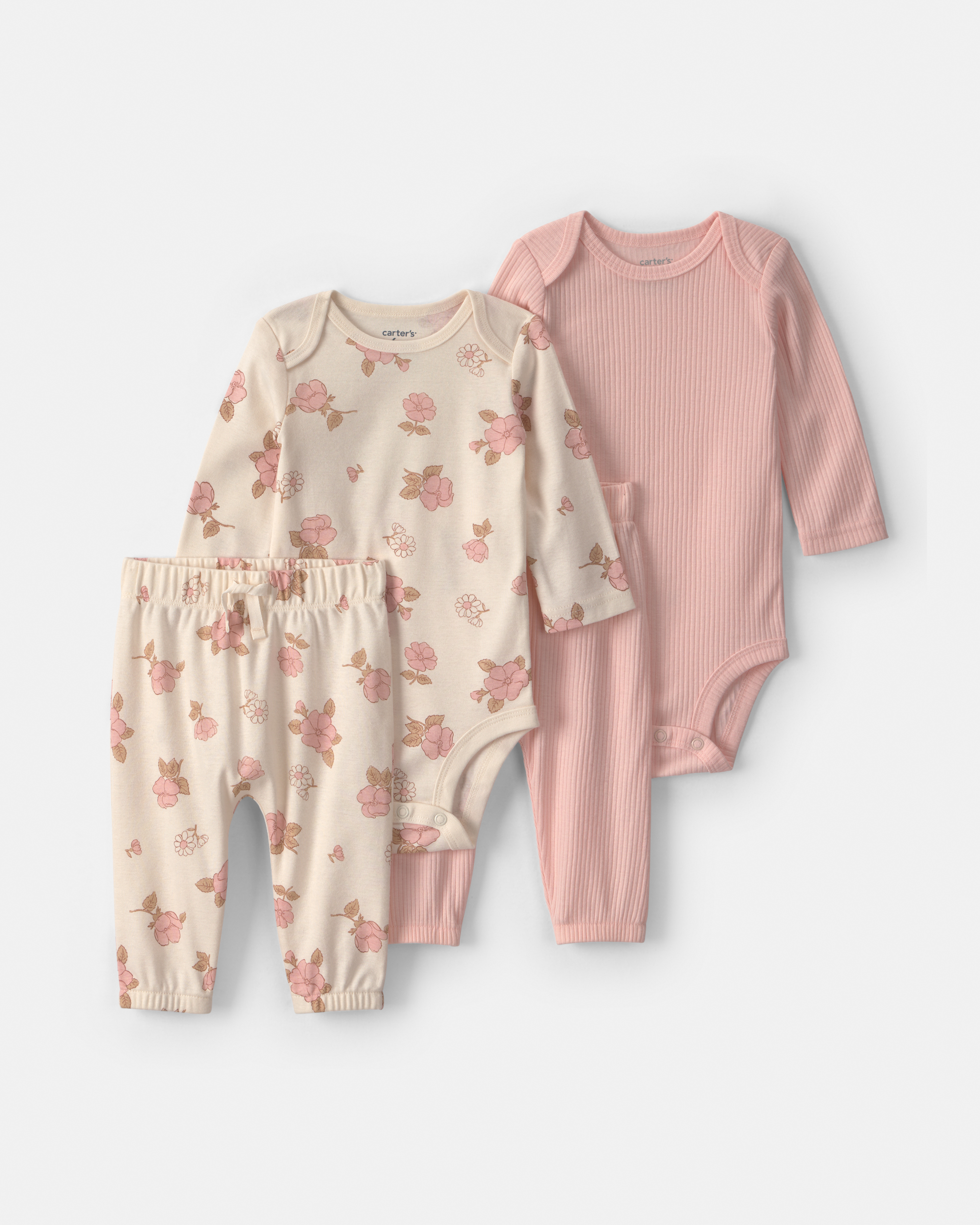 Baby Girl 4-Piece Floral Long-Sleeve Bodysuit & Pant Set - Pink