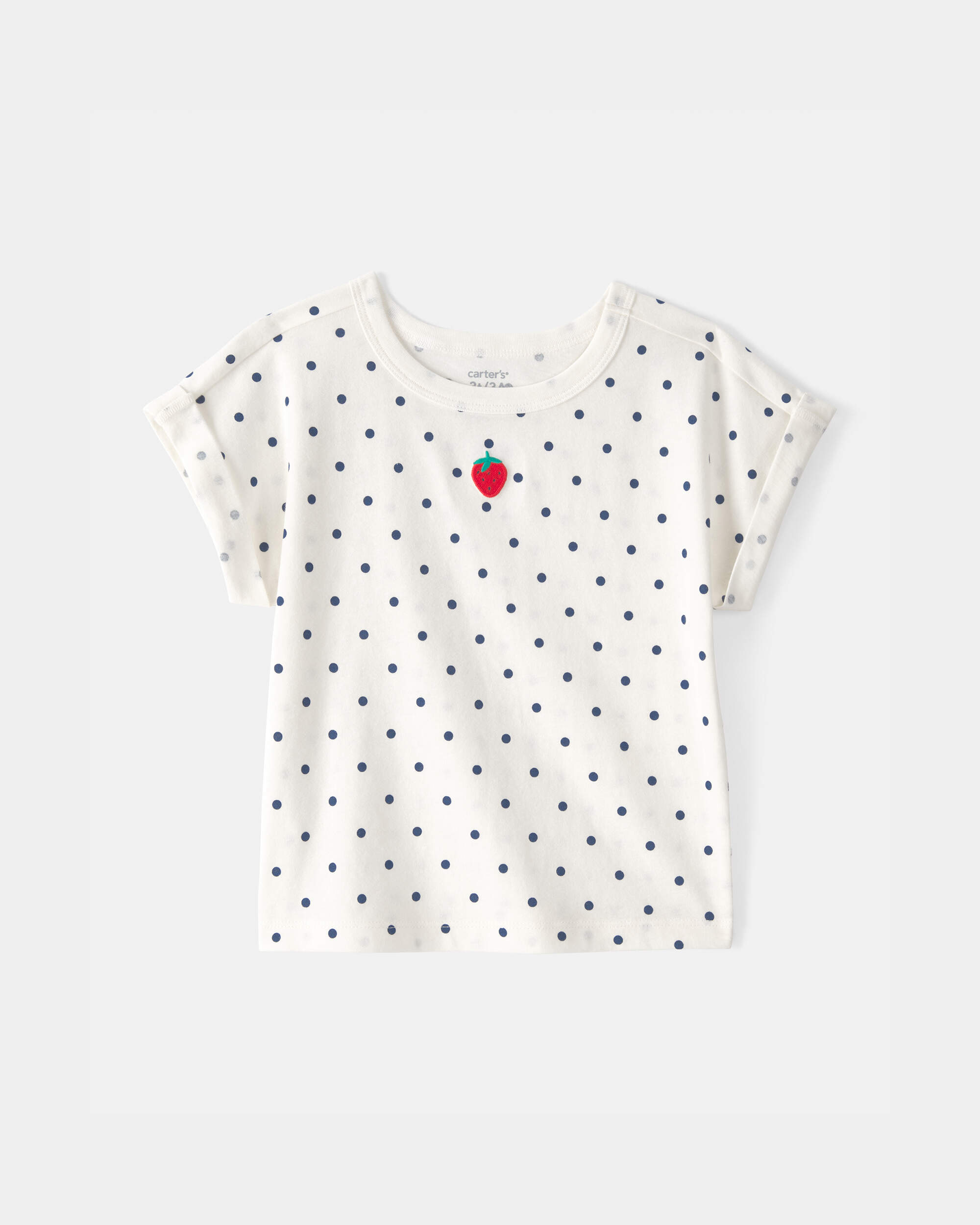 Toddler Girl Strawberry Polka Dot Top - White