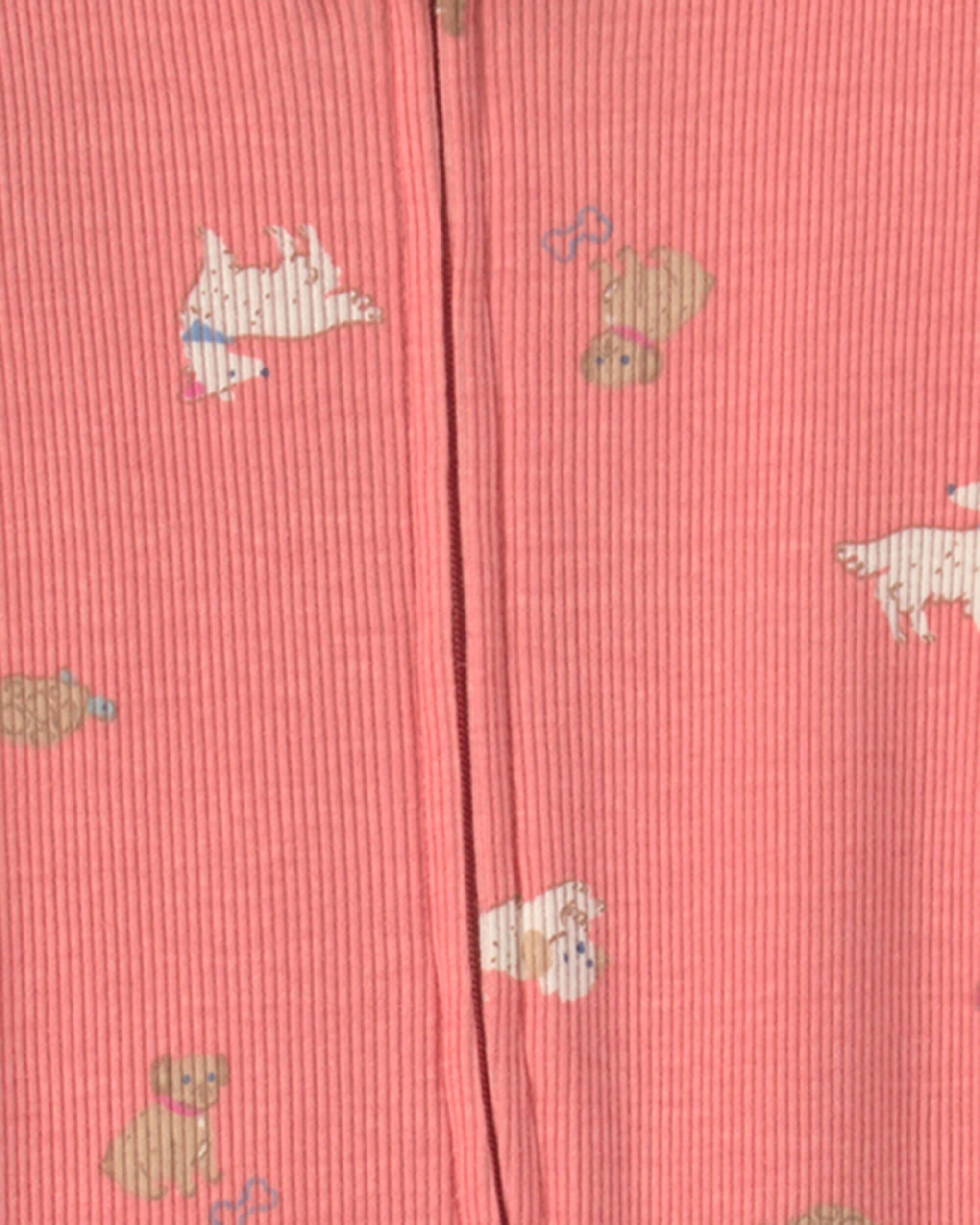 Baby Girl Dog Cotton 2-Way Zip Sleeper - Coral