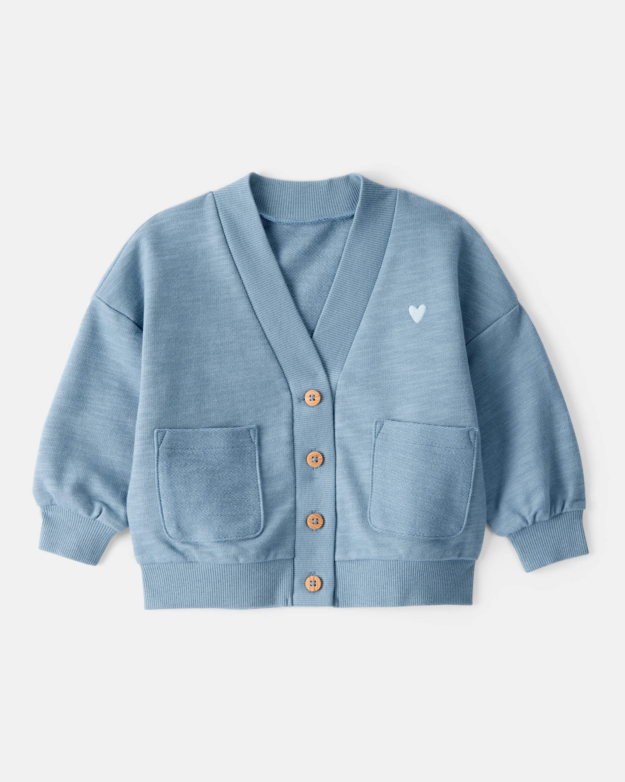 Baby Girl Heart Cotton Long-Sleeve Cardigan Sweater - Blue