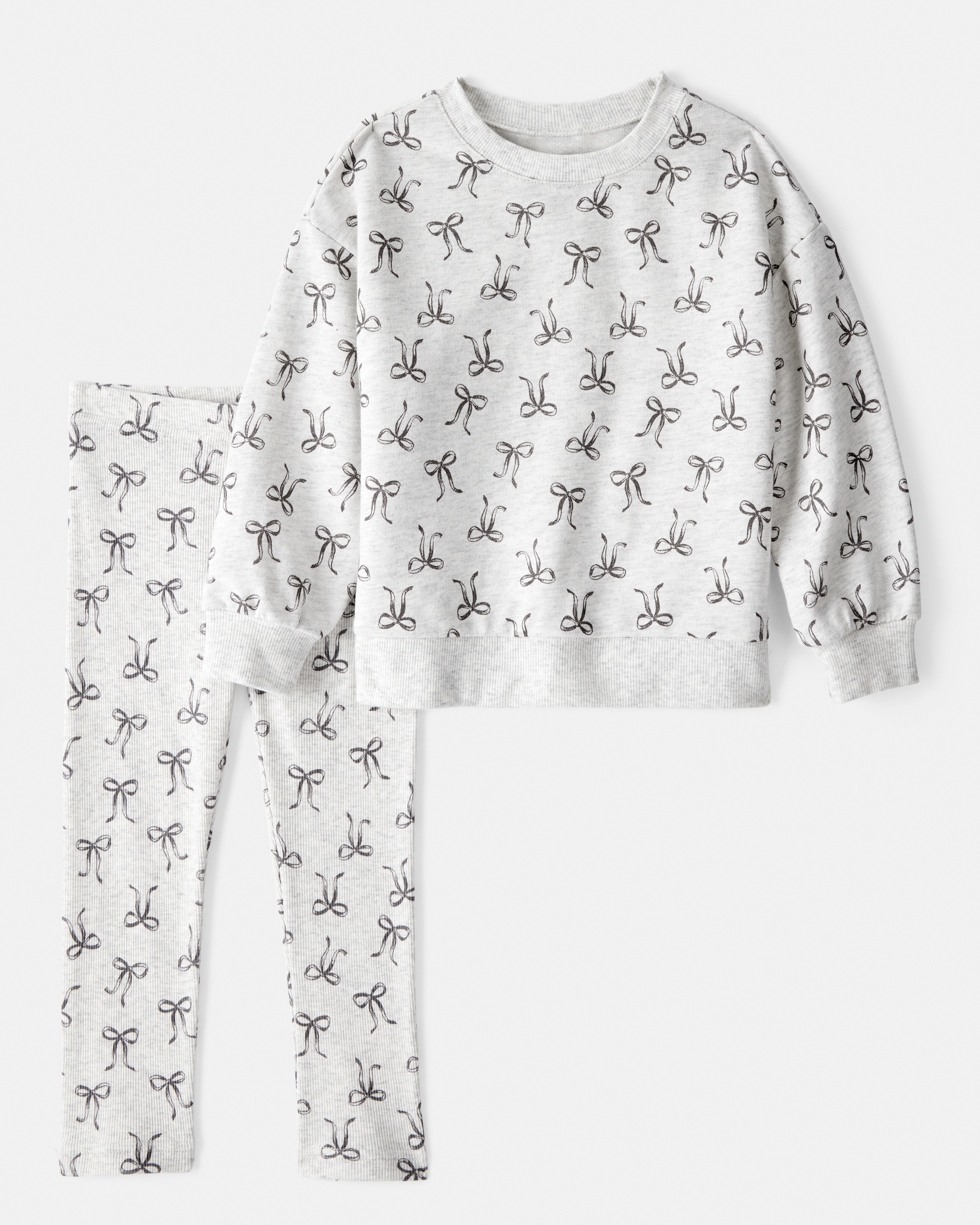 Toddler Girl Bow Print Long-Sleeve Tee & Pant Set - Grey