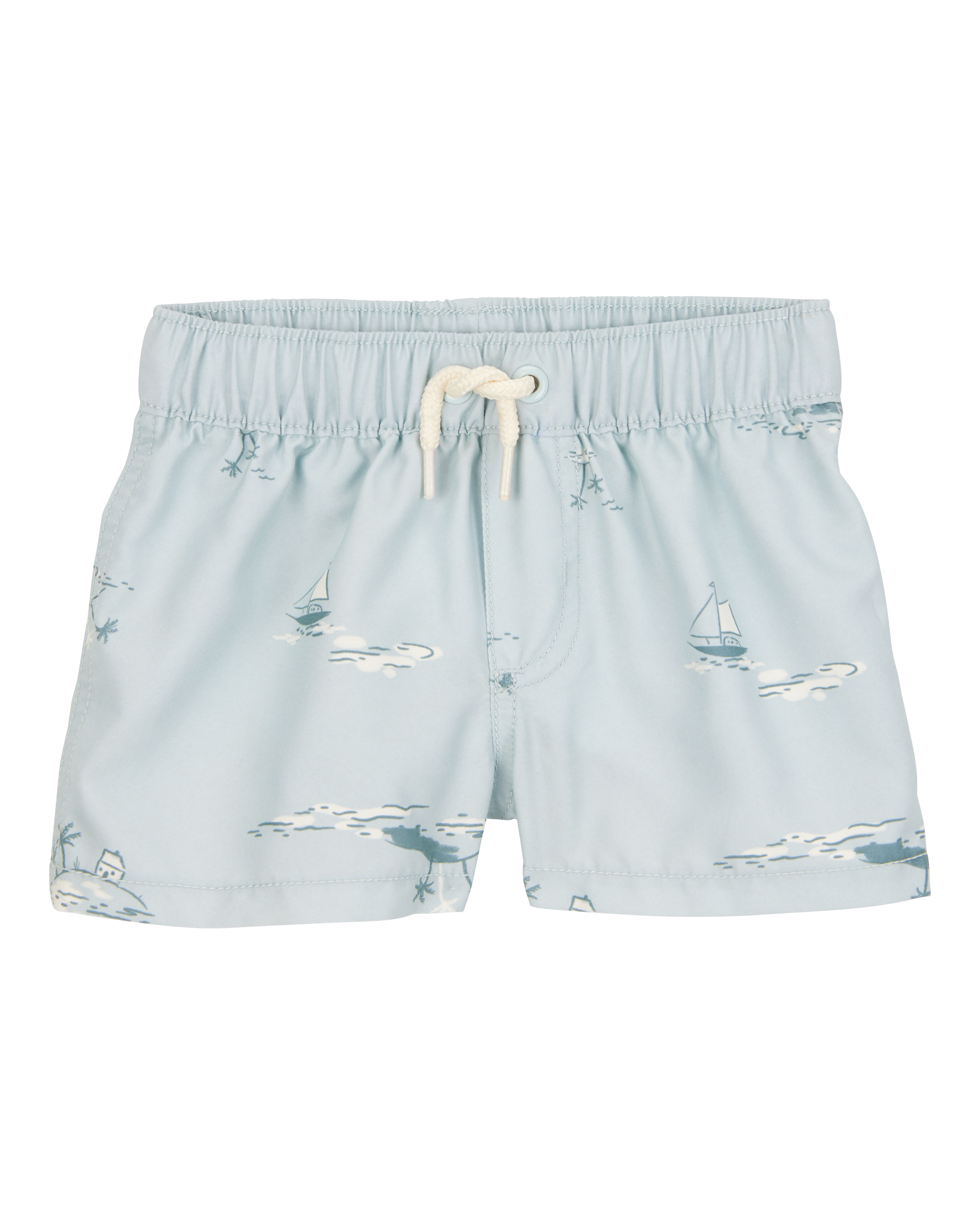 Baby 3-Piece Long-Sleeve Rashguard, Swim Trunk & Hat Set - Grey/Blue