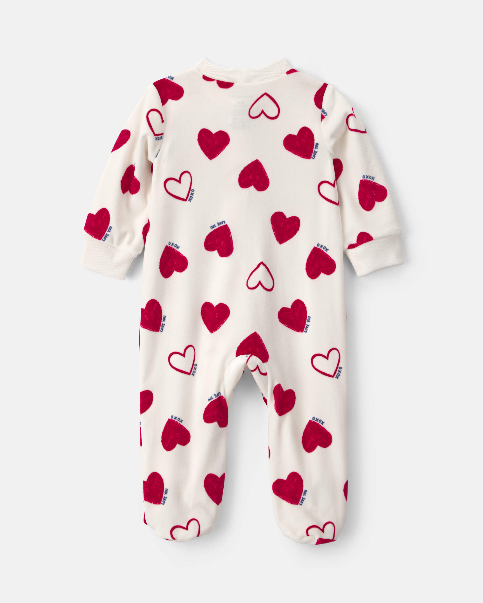Baby 2-Way Zip Valentine's Day Velvety Sleepers - Cream/Red