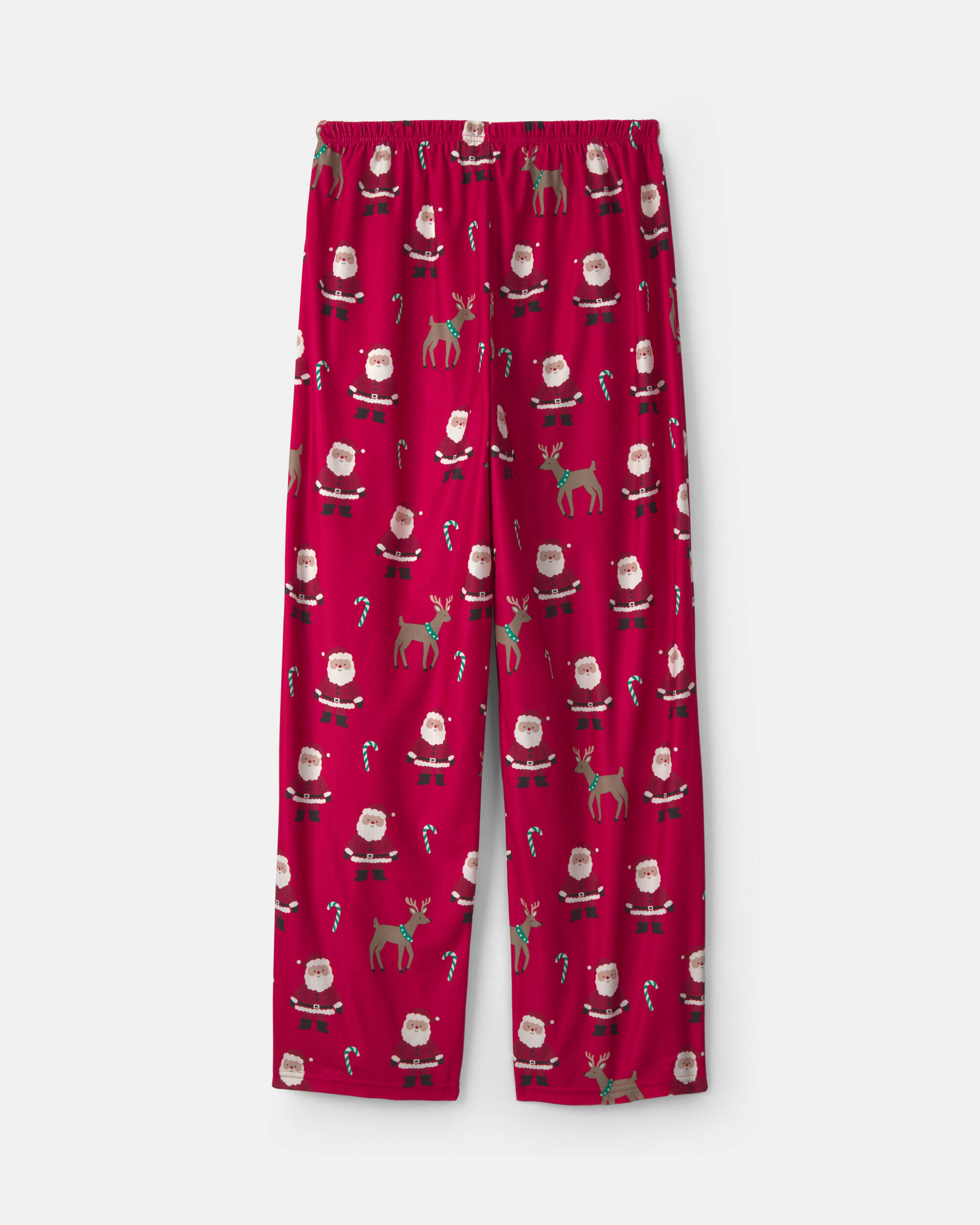Adult Beige Santa Christmas Fleece Loose Fit Pyjama Bottoms - Red
