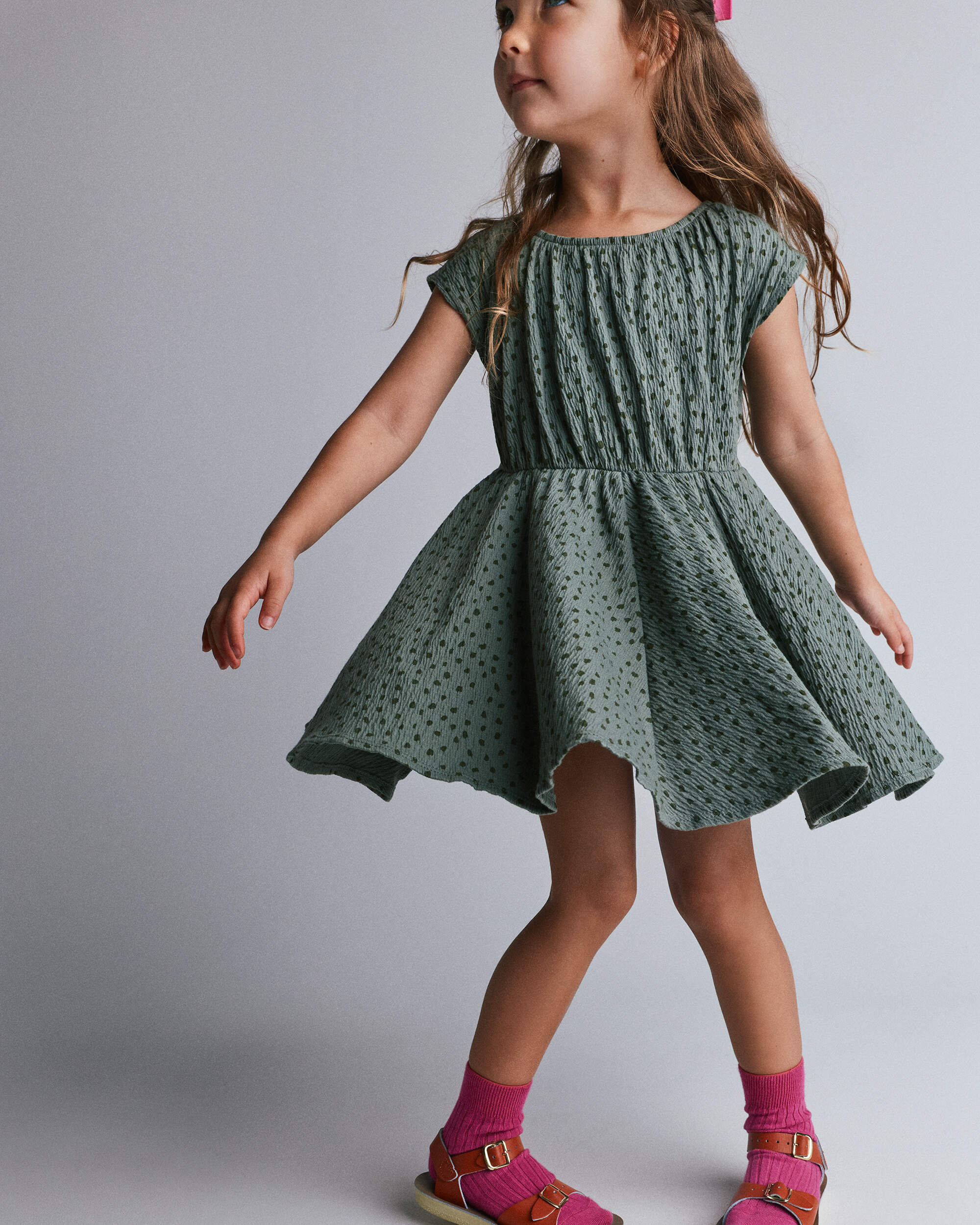Toddler Girl Avenue Twirl™ Dress Dot Print - Olive