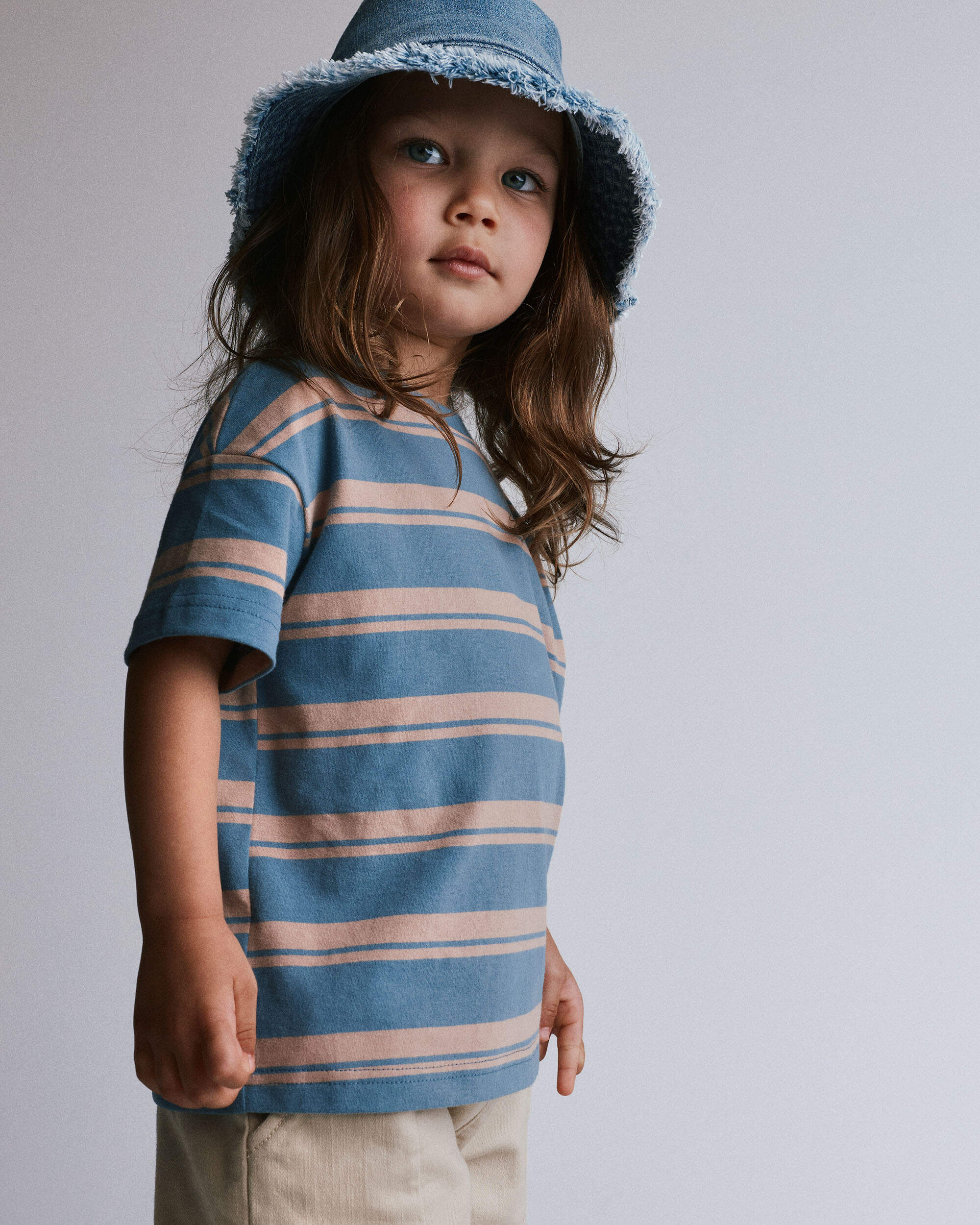 Toddler Relaxed Tee Stripes - Slate Blue/Brown