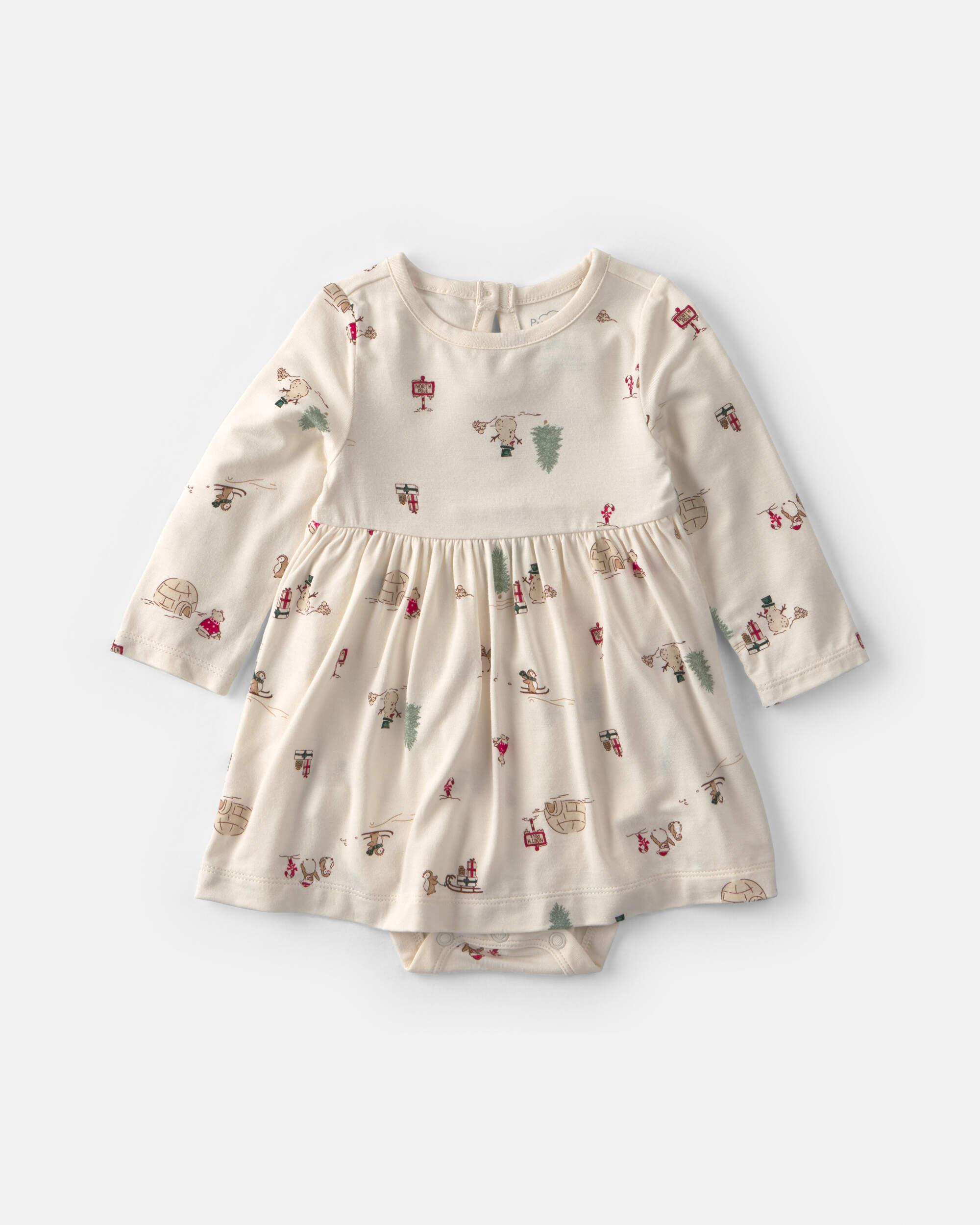 Baby Girl North Pole PurelySoft™ Long-Sleeve Bodysuit Dress - Cream