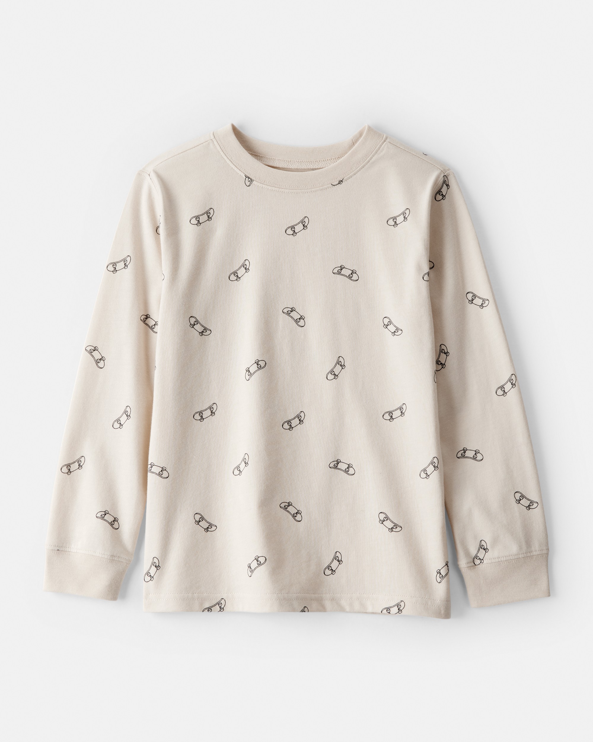 Boys Skateboard Print Long-Sleeve Graphic Tee - Brown