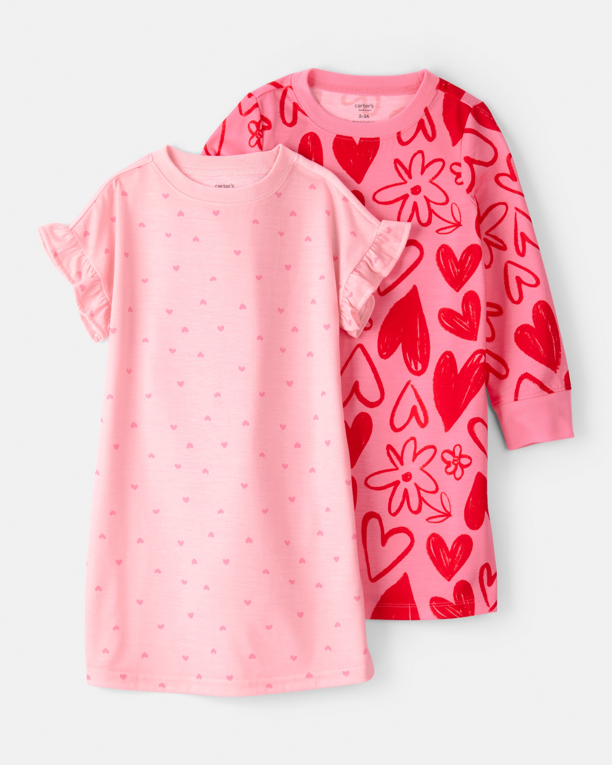 Girls Heart Floral Loose Fit Night Gown - Pink