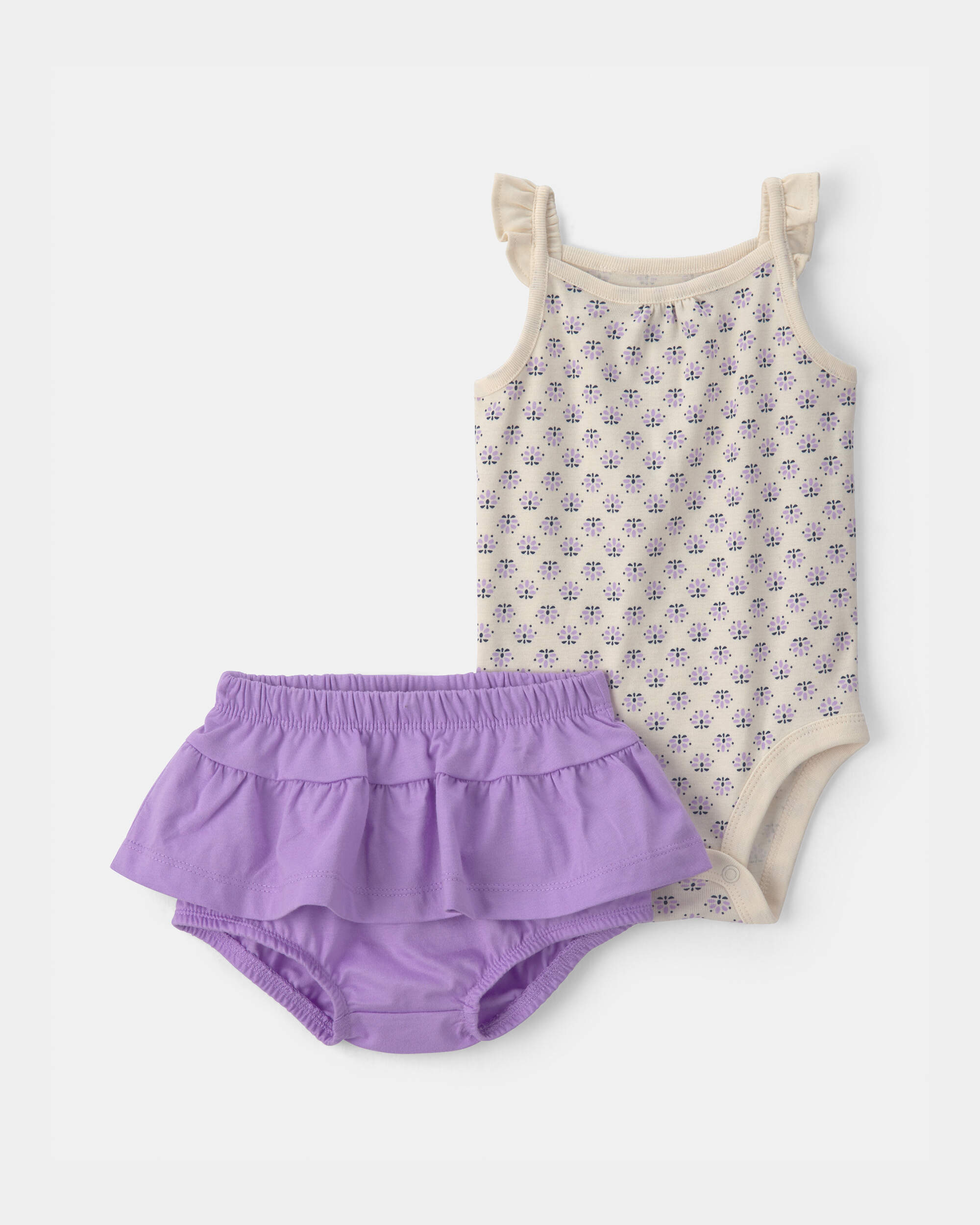 Baby Girl 2-Piece Bodysuit & Short Set - Purple/Ivory