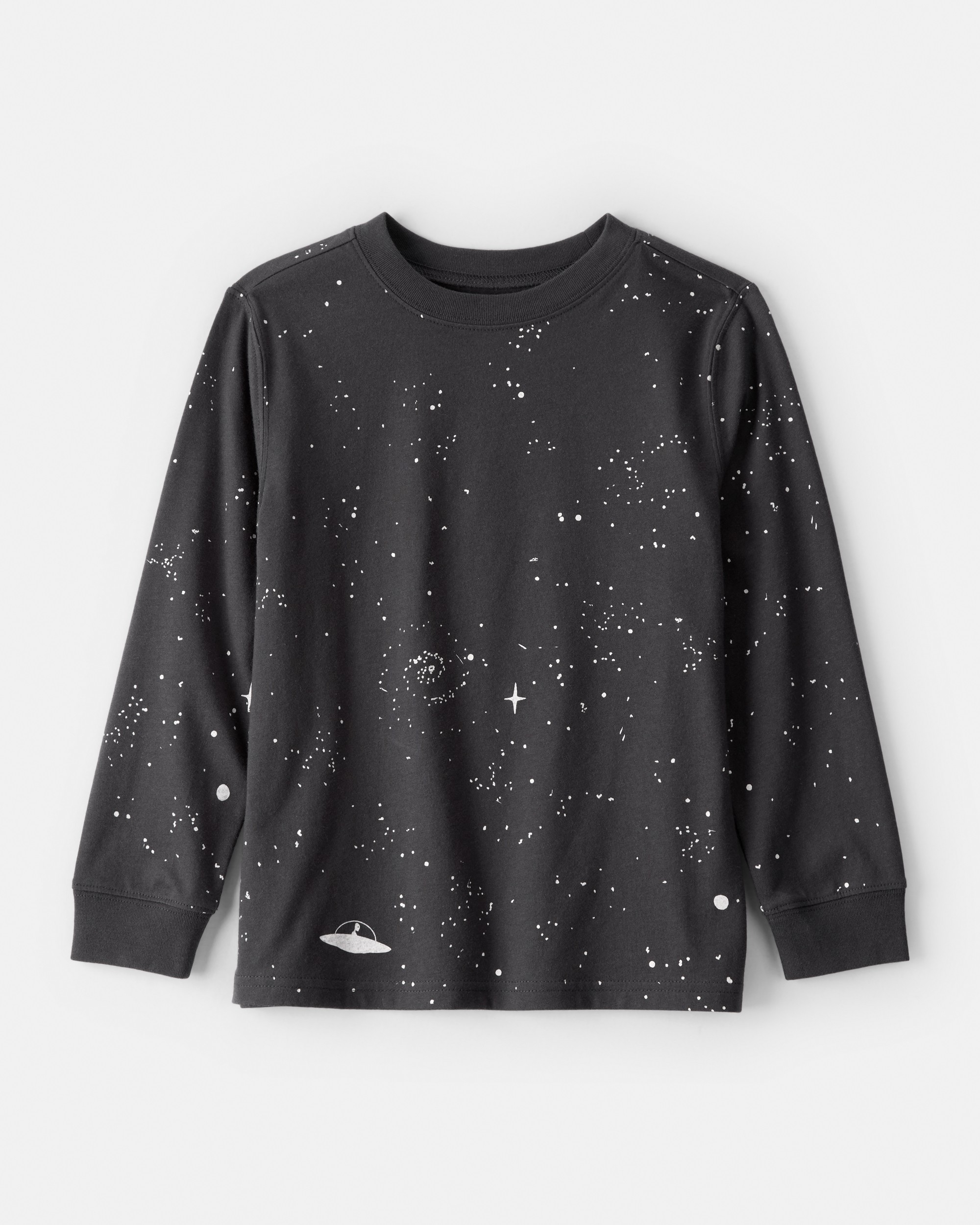Boys Galaxy Print Long-Sleeve Graphic Tee - Black