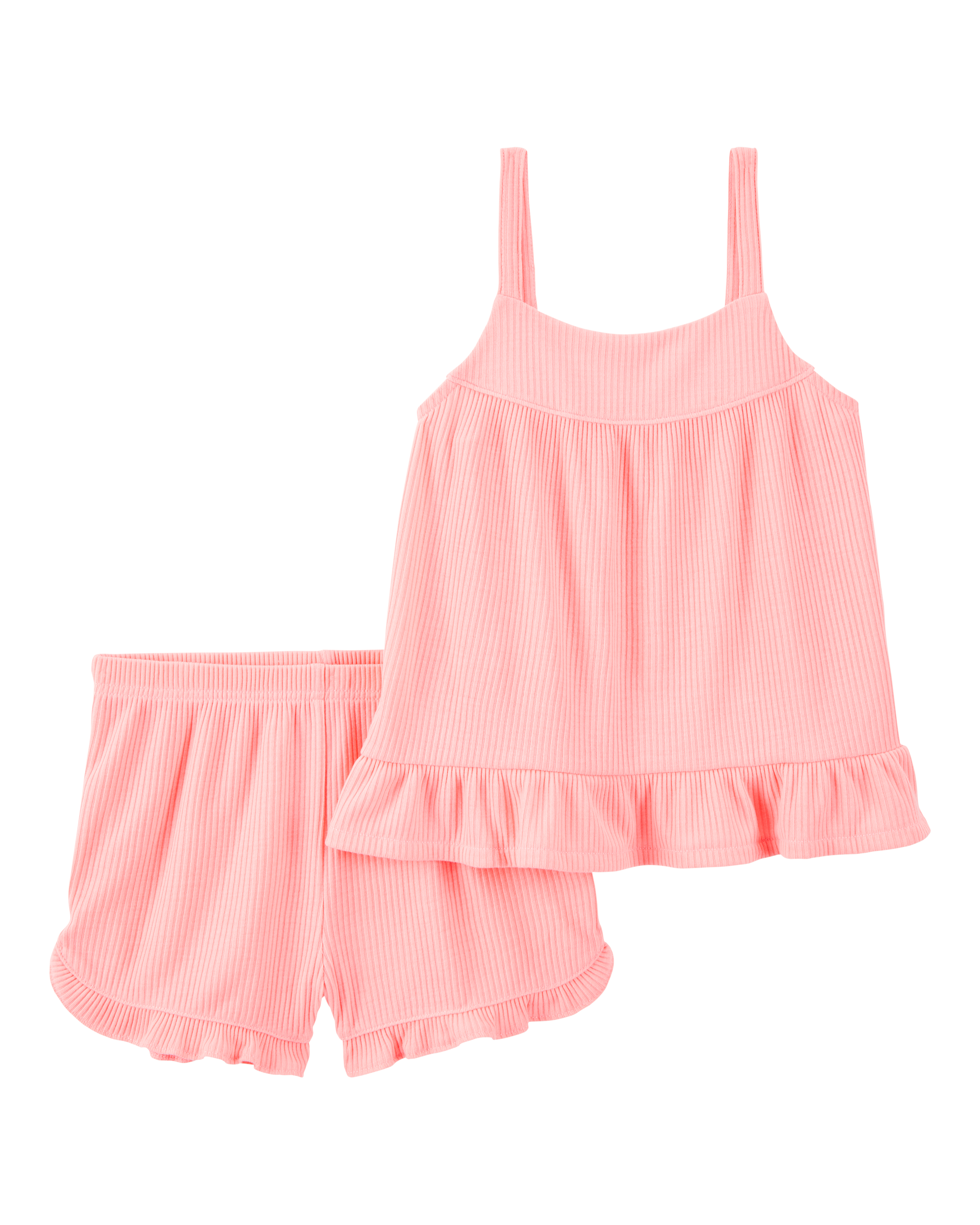 Girls Solid Loose Fit 2-Piece Pyjamas - Coral