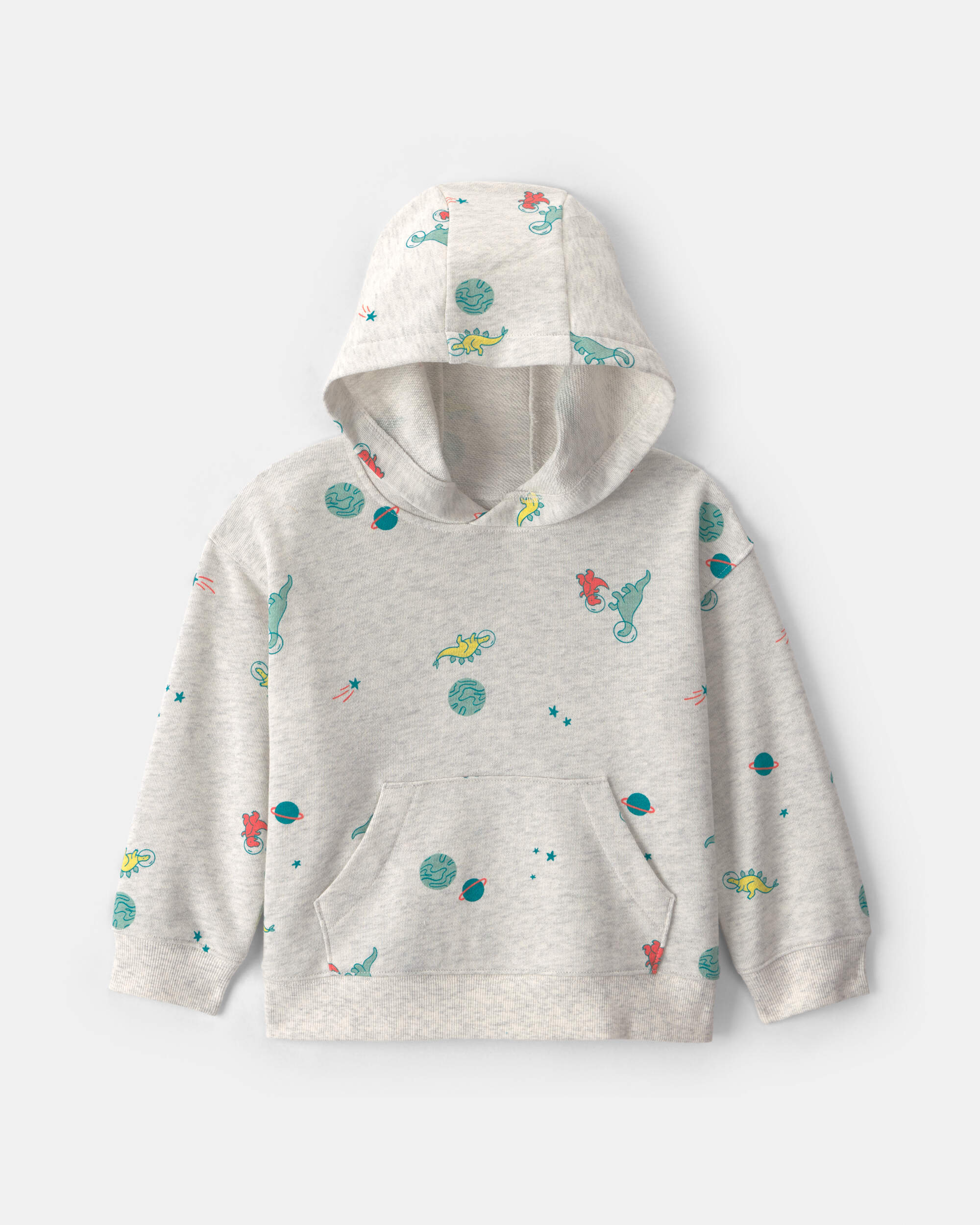 Toddler Boy Dinosaur French Terry Hoodie - Grey