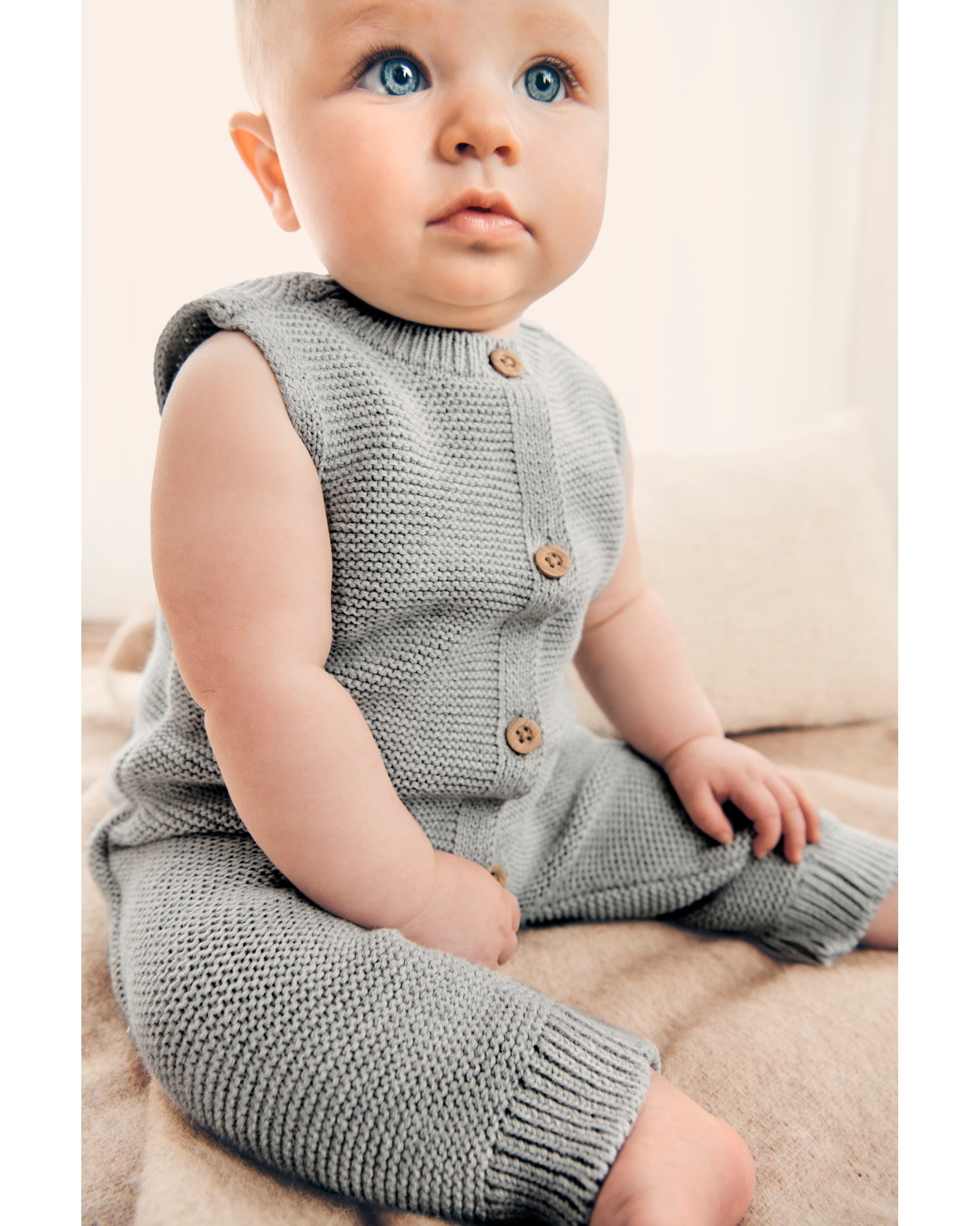 Organic Cotton Sweater Knit Button Front Jumpsuit