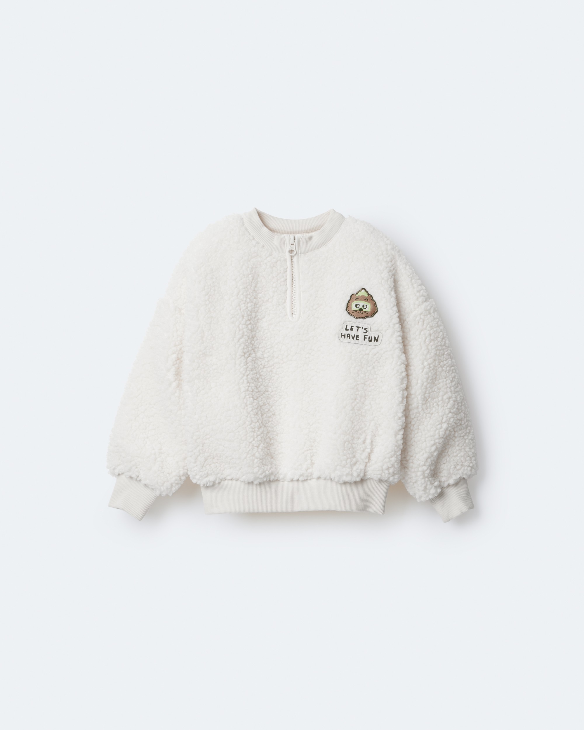 Toddler Let's Have Fun'  Sherpa Quarter-Zip Sweatshirt - Cream
