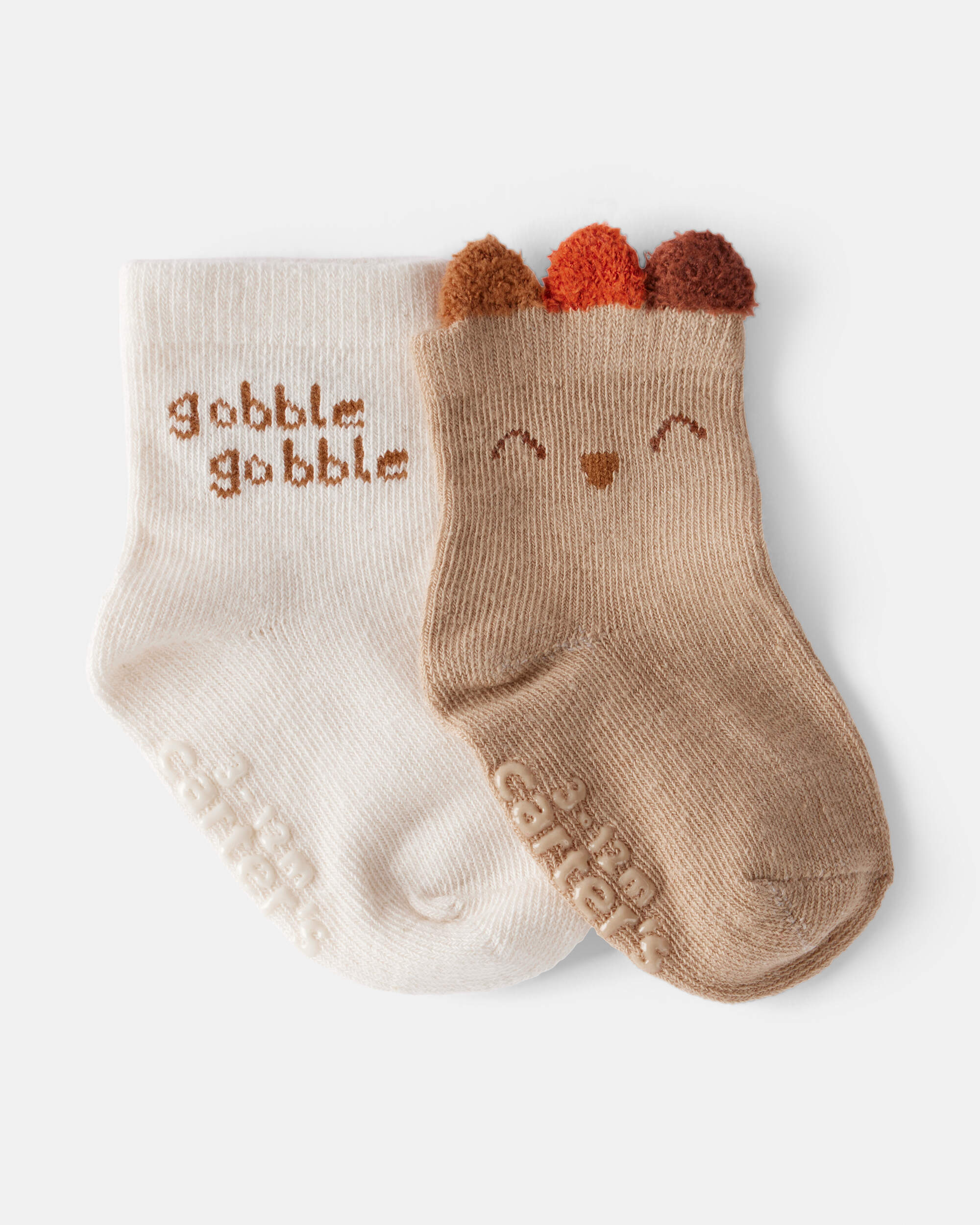 Baby 2-Pack Thanksgiving Turkey Ankle Socks - Brown/Ivory