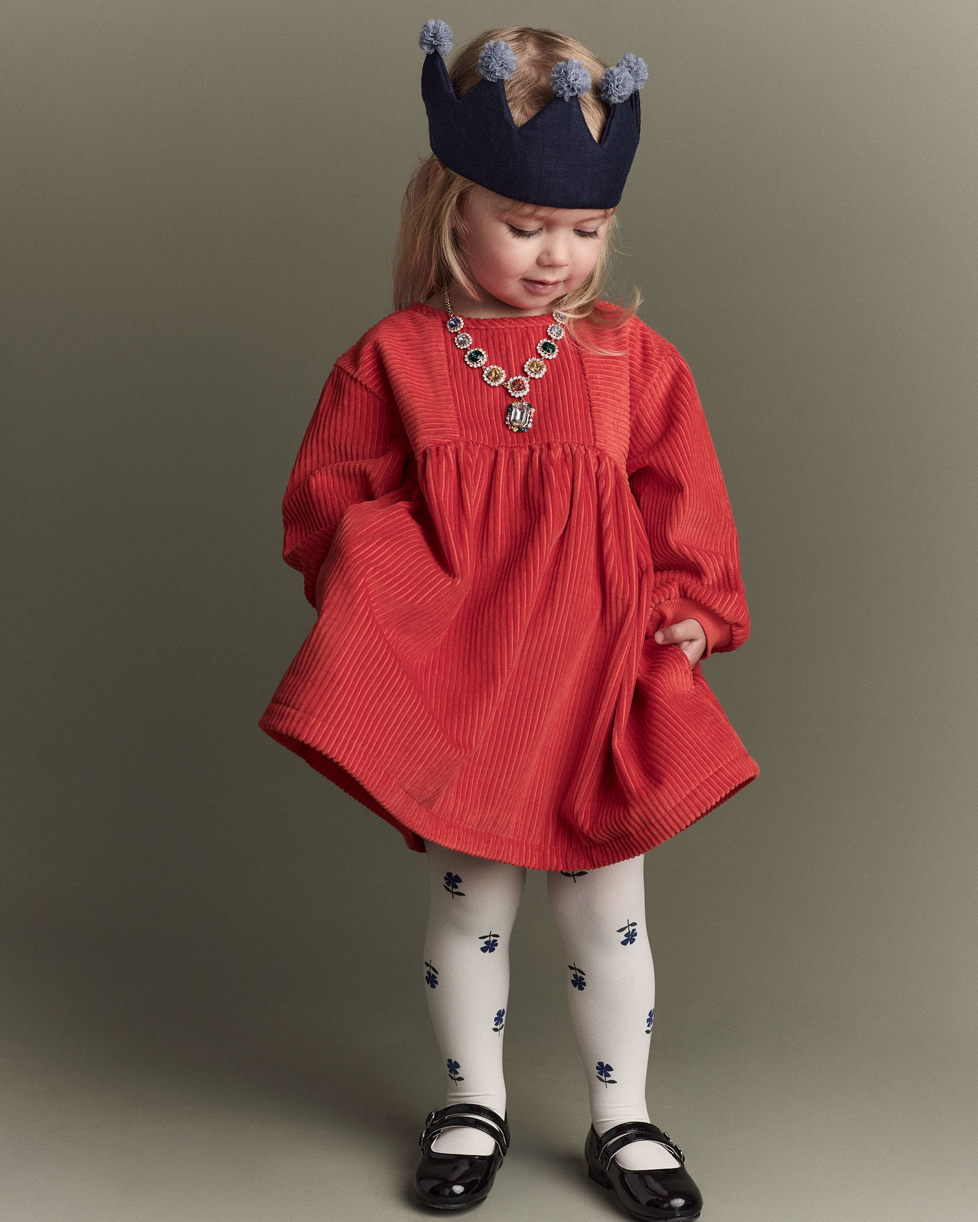 Toddler Girl Floral Nylon Tights - Cream/Blue