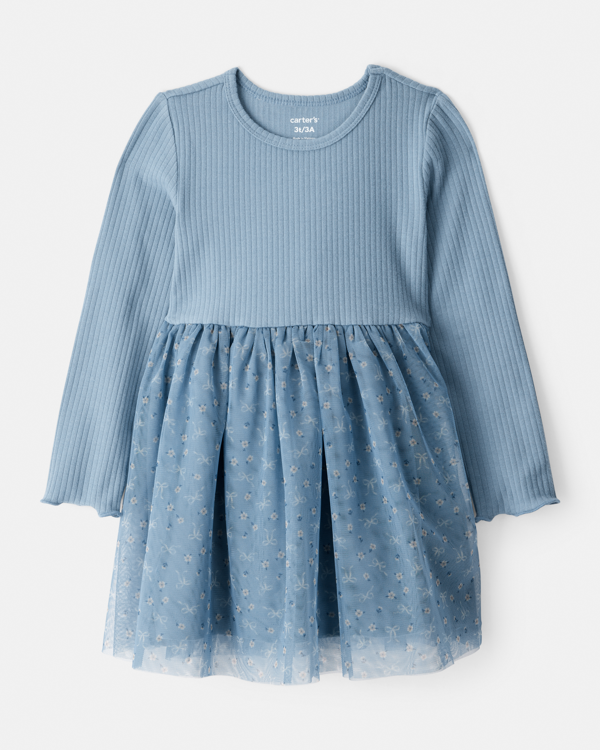 Toddler Girl Floral Print Long-Sleeve Dress - Blue