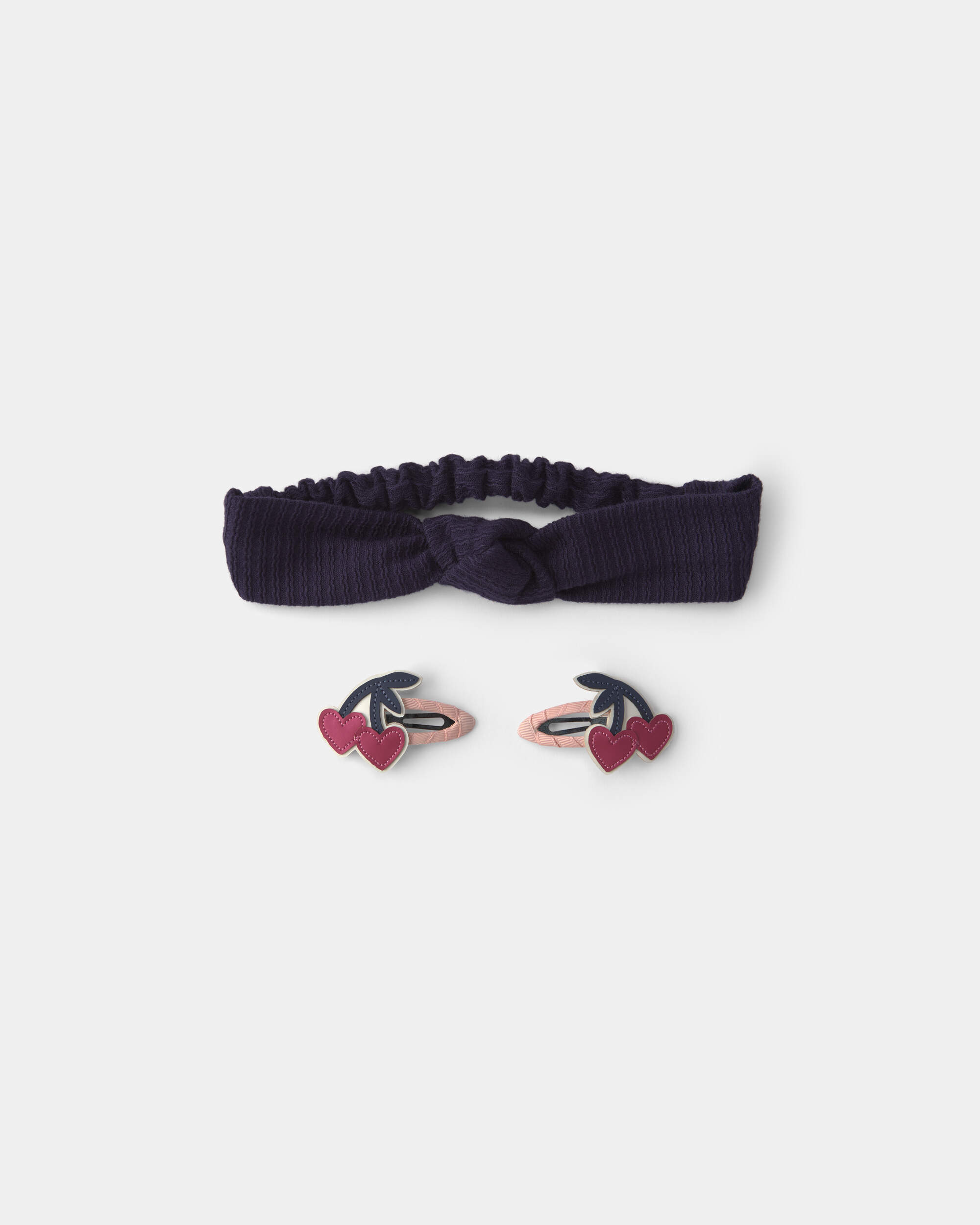 Toddler Girl 2-Pack Cherry Headwrap & Hair Clip Set - Navy/Red