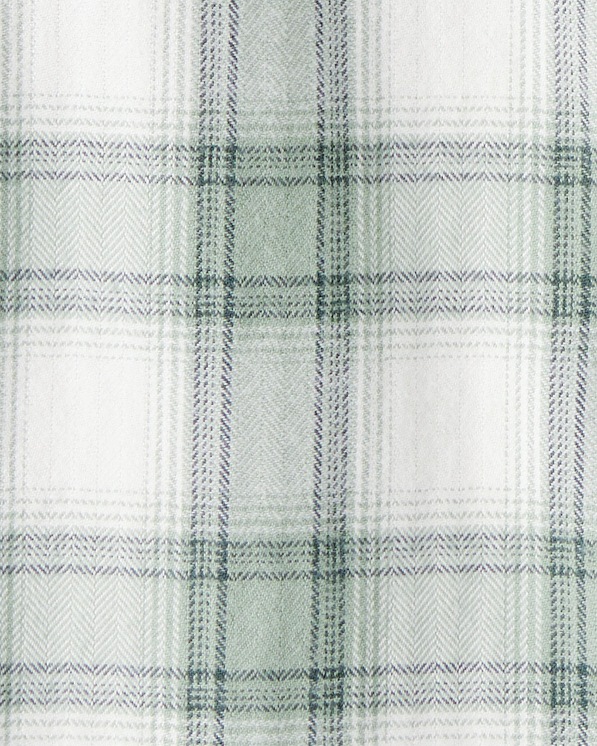 Kid Organic Cotton Herringbone Button-Front Shirt Plaid