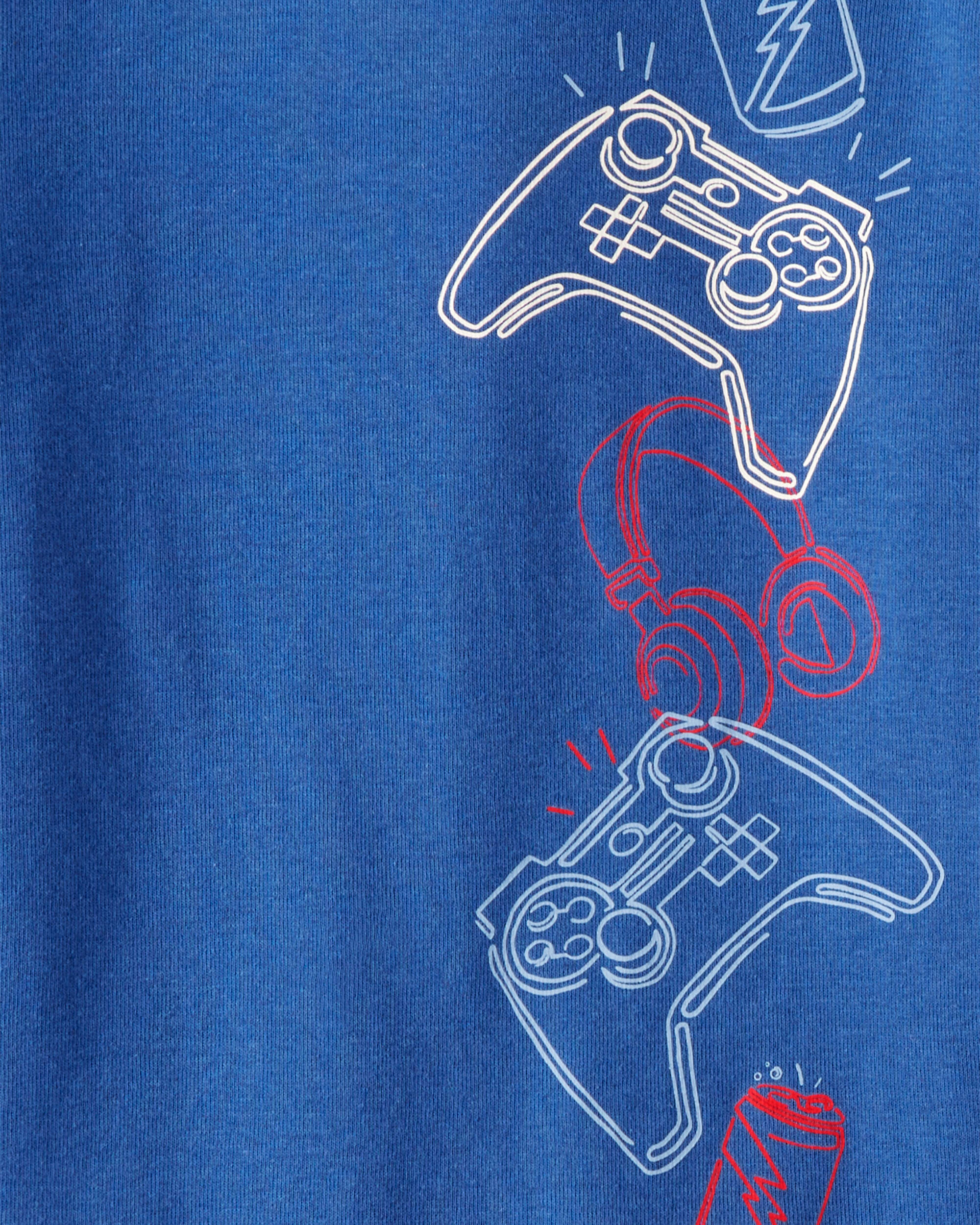 Boys Gaming Print 100% Cotton Long-Sleeve 4-Piece Pyjamas - Blue