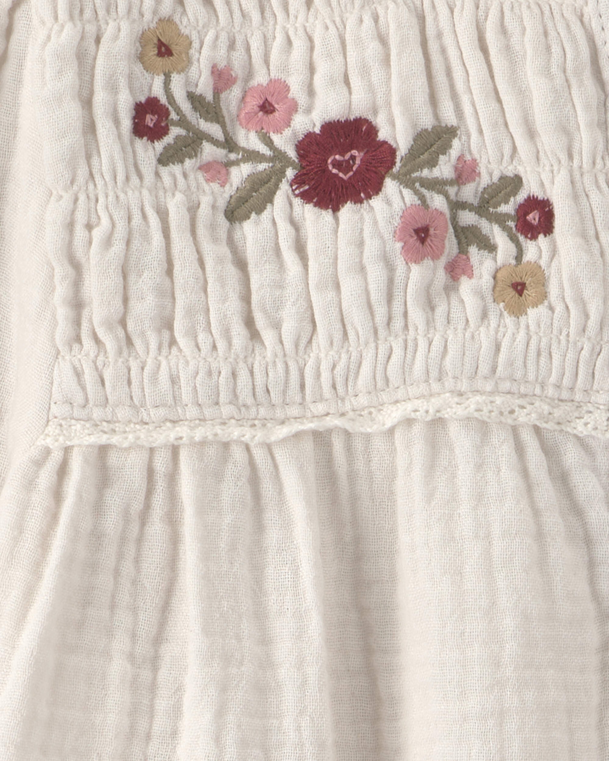 Toddler Girl Organic Cotton Embroidered Gauze Top