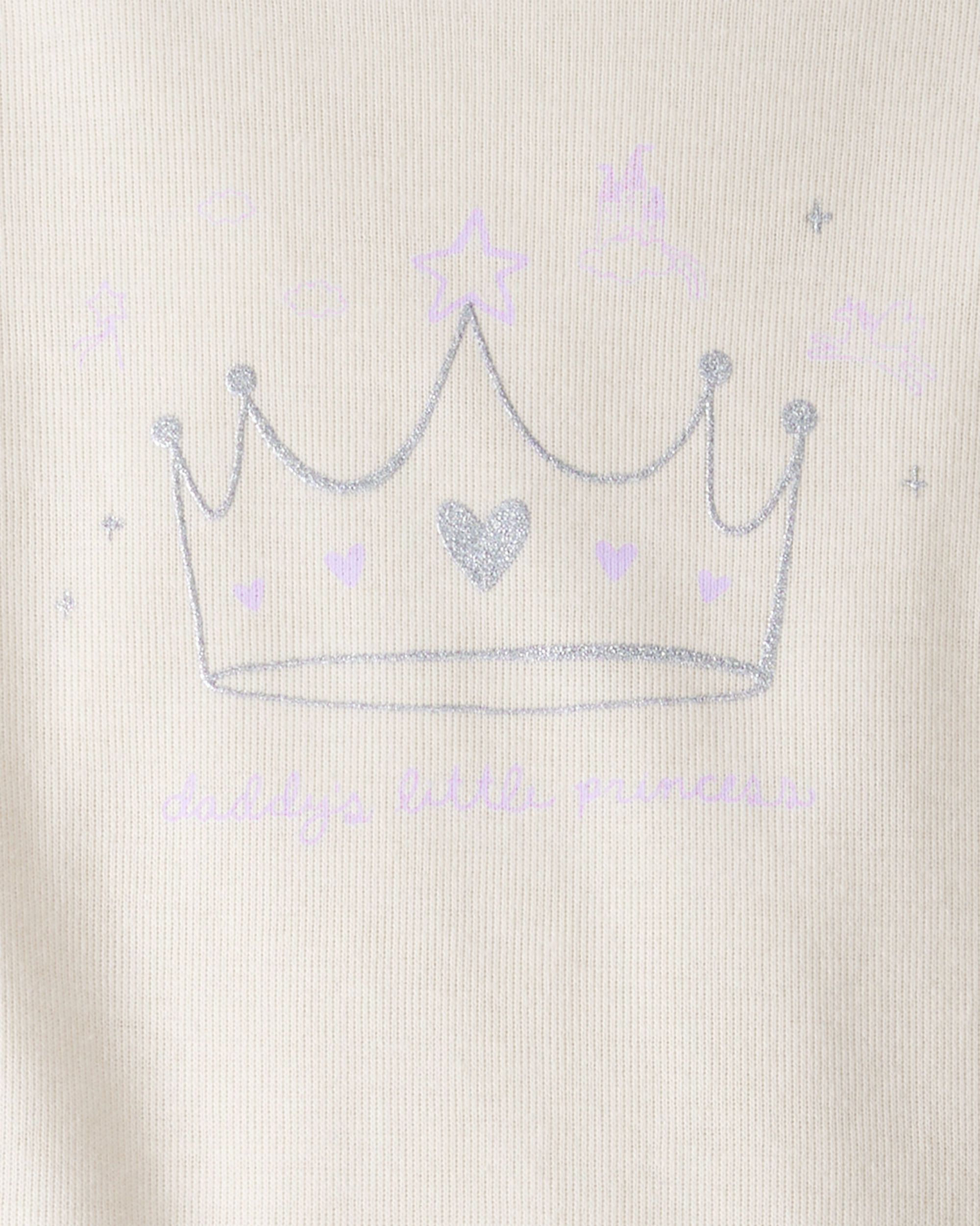 Baby Girl Princess Print Cotton Long-Sleeve Bodysuit & Pant Set - White/Purple