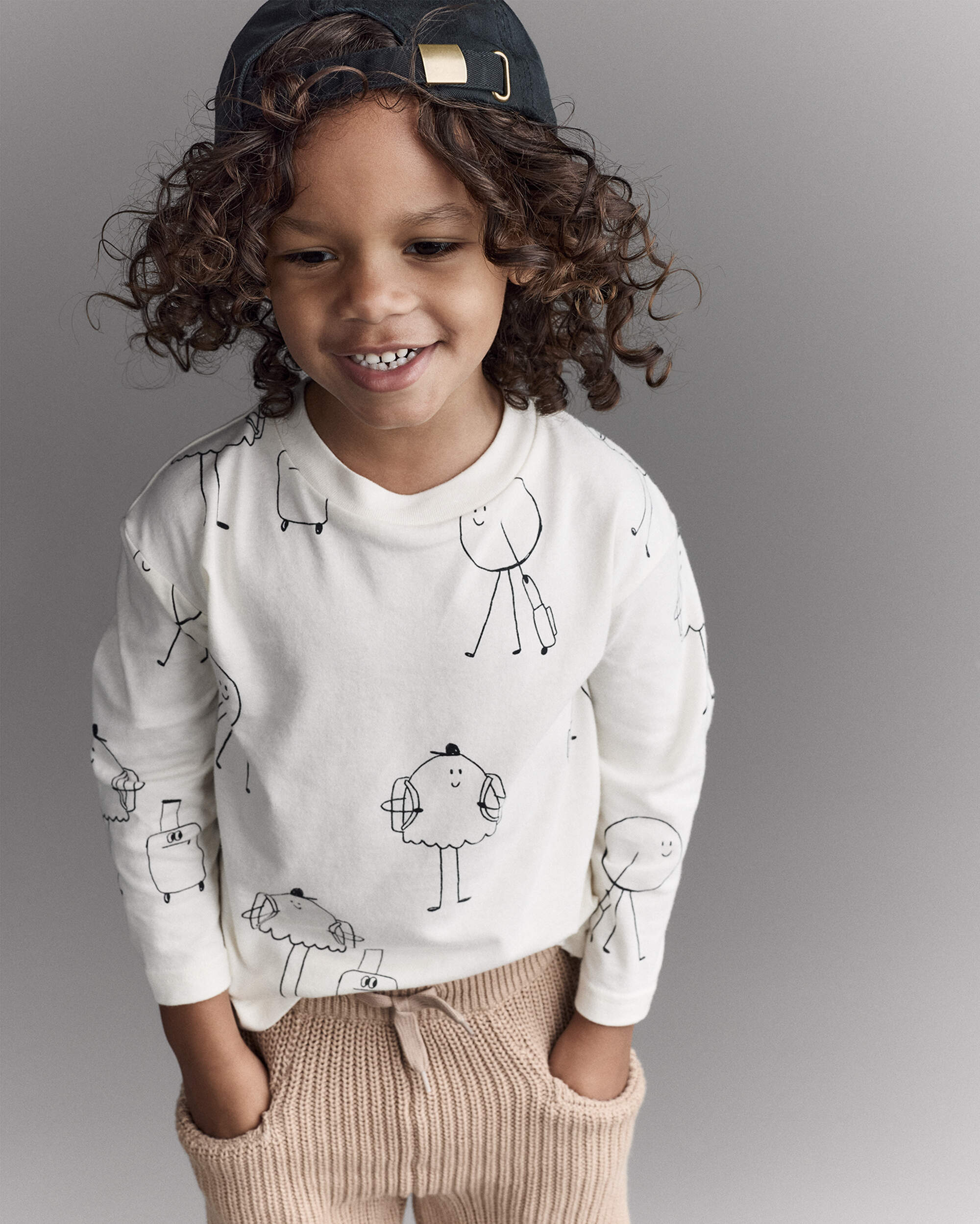 Toddler Travel Squish Character Long-Sleeve Graphic Tee - Cream