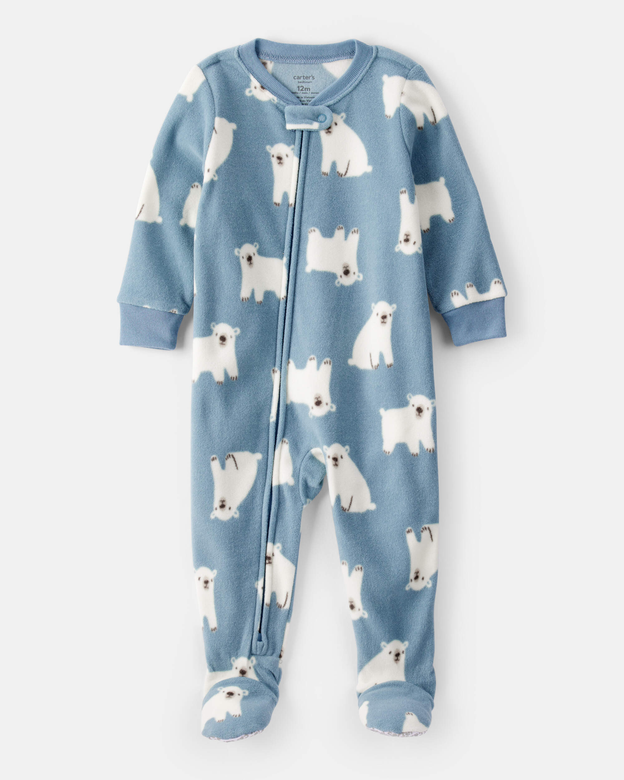 Baby Boy Polar Bear Print Loose Fit Long-Sleeve 2-Way Zip 1-Piece Pyjamas - Blue