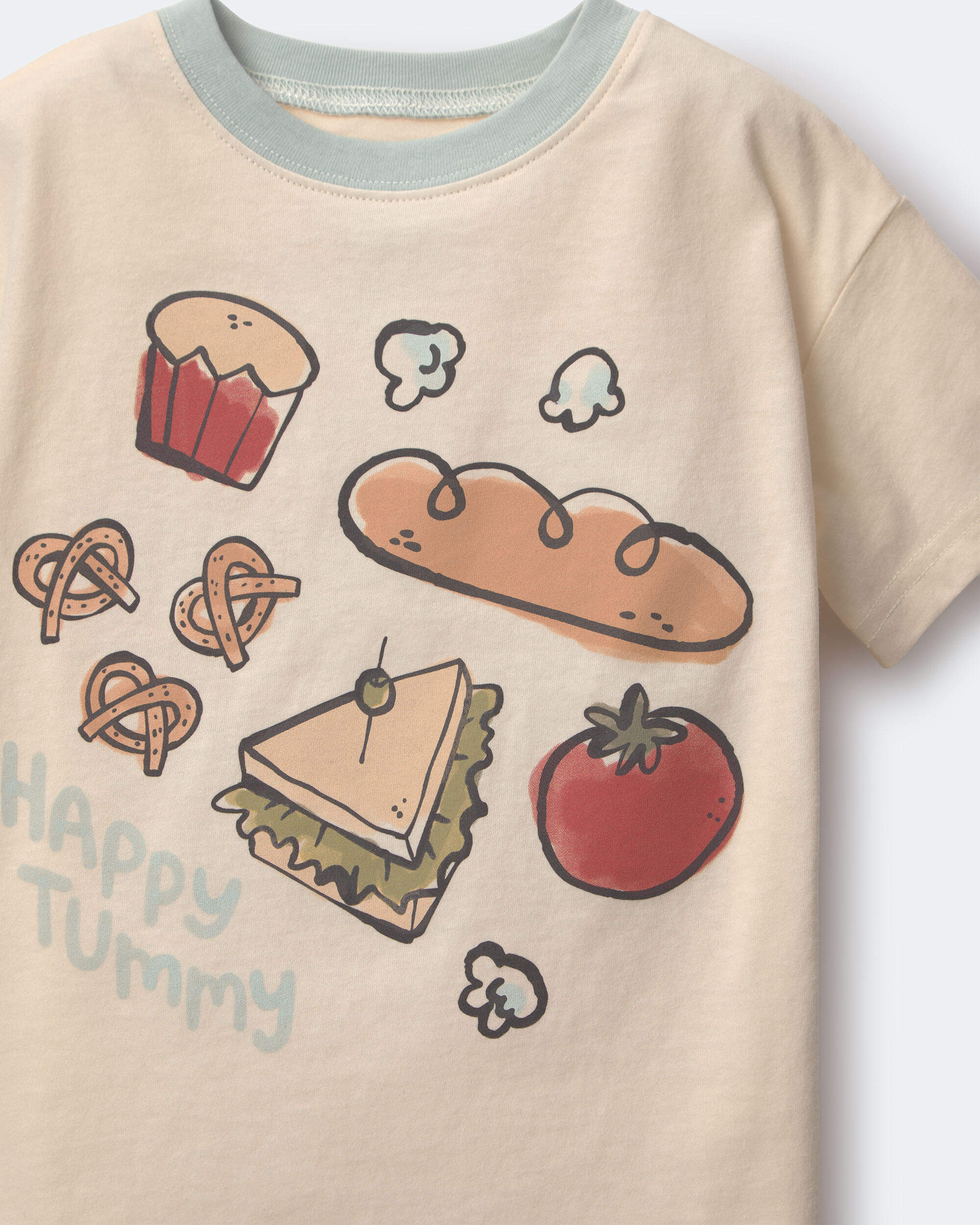 Toddler Happy Tummy' Relaxed Tee Food Print - Cream