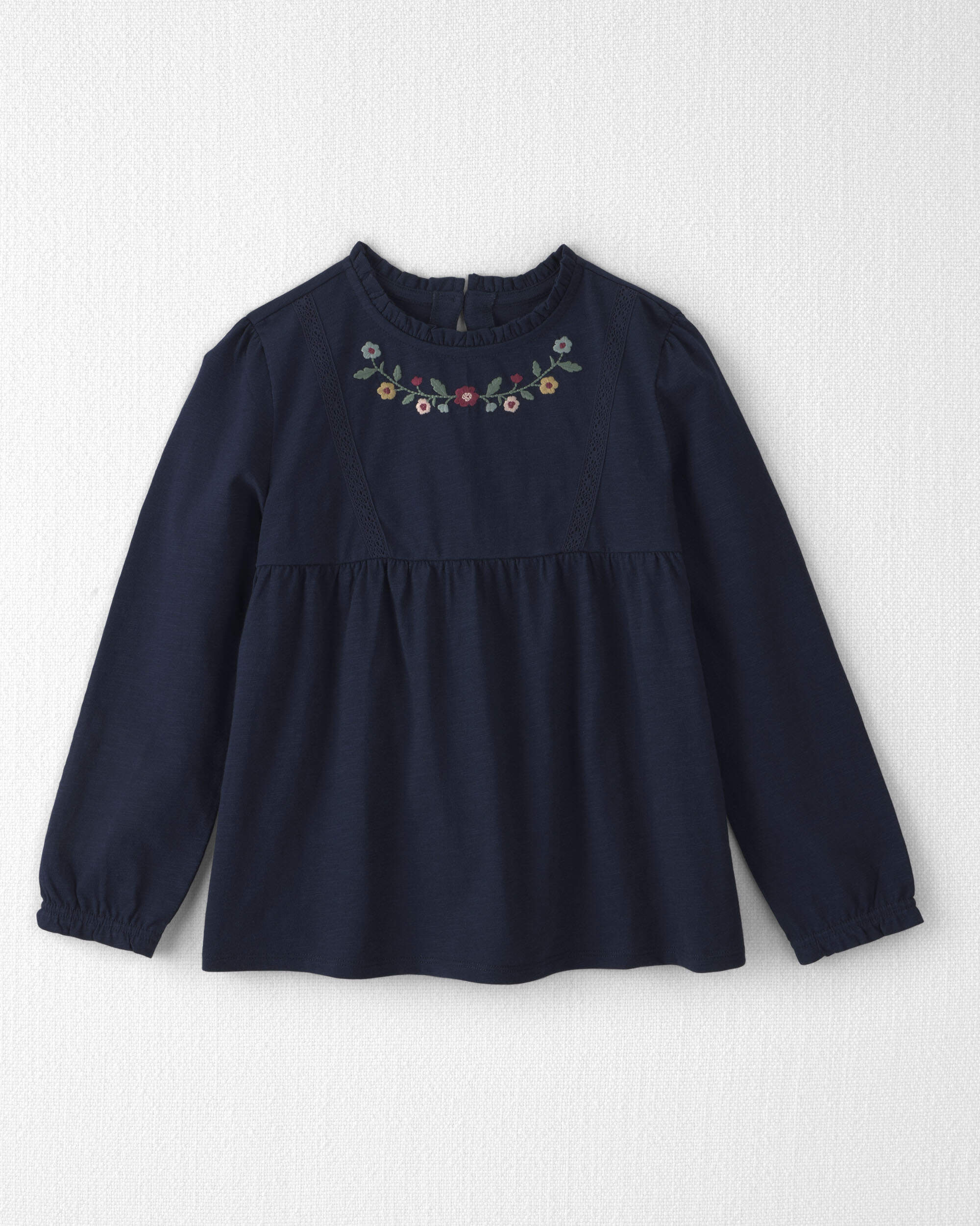 Girls Organic Cotton Embroidered Peplum Top