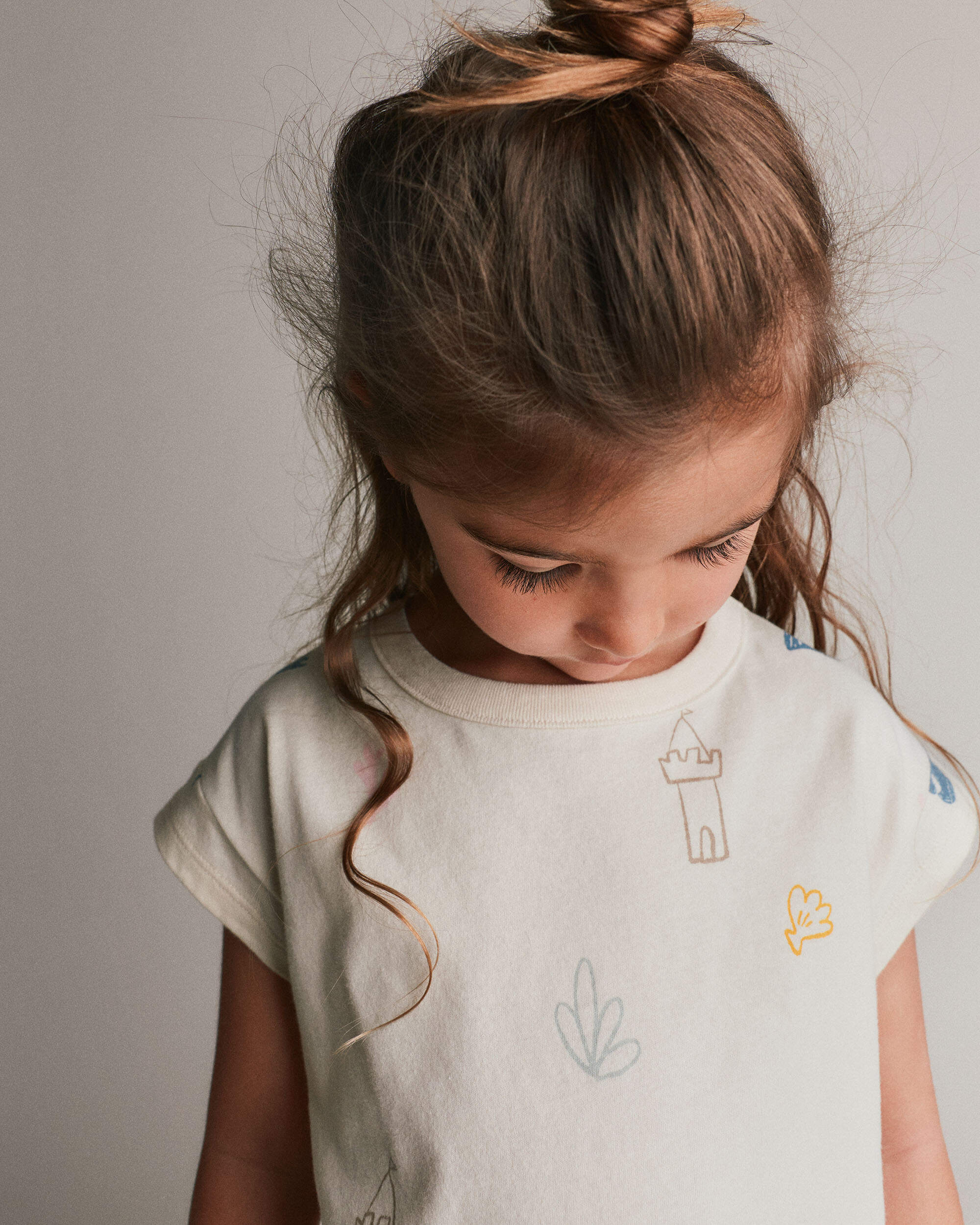 Toddler Girl Boxy Tee Sandcastle Print - Cream