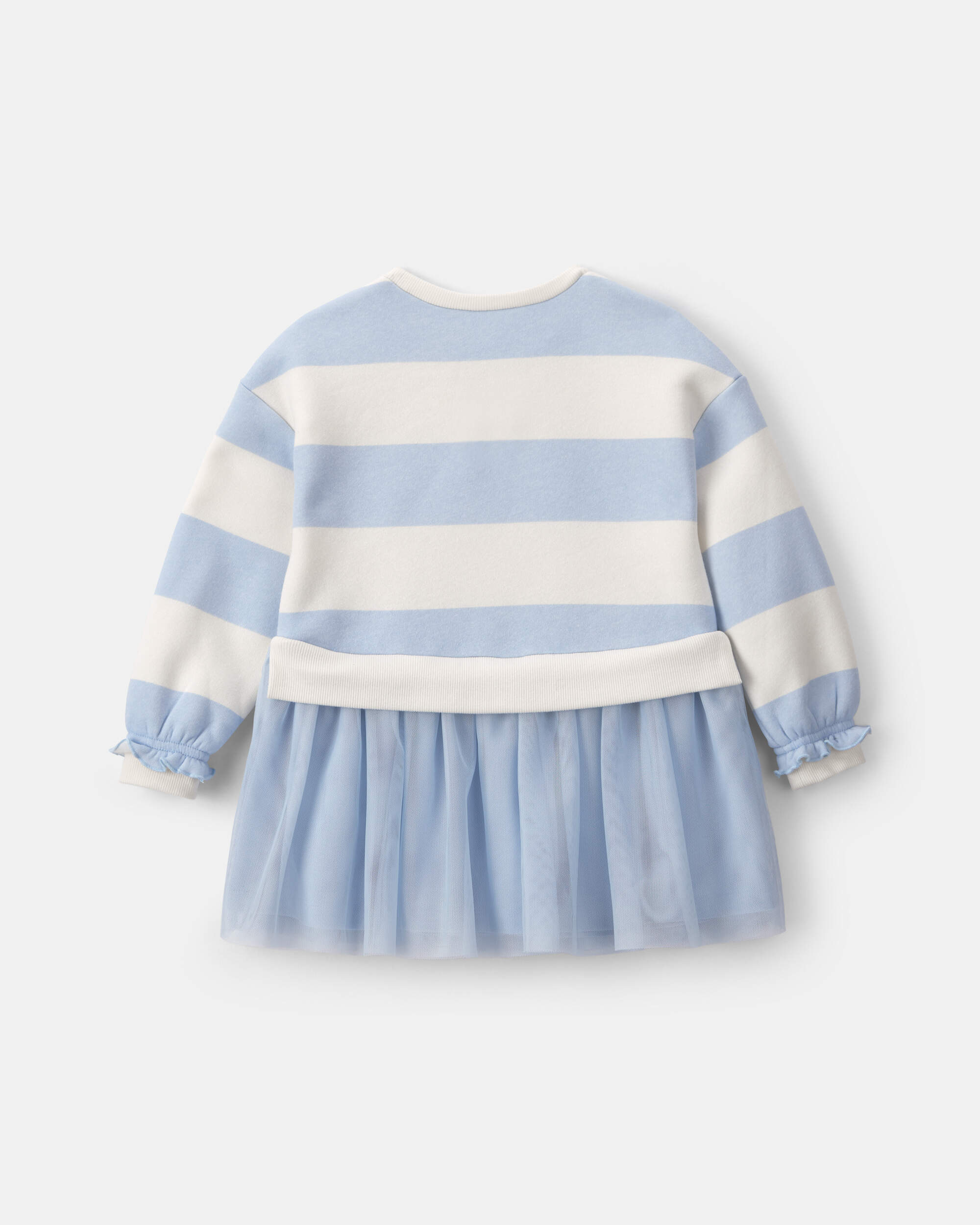 Toddler Girl Heart Striped Valentine's Day Fleece Long-Sleeve Occasion Dress - Blue